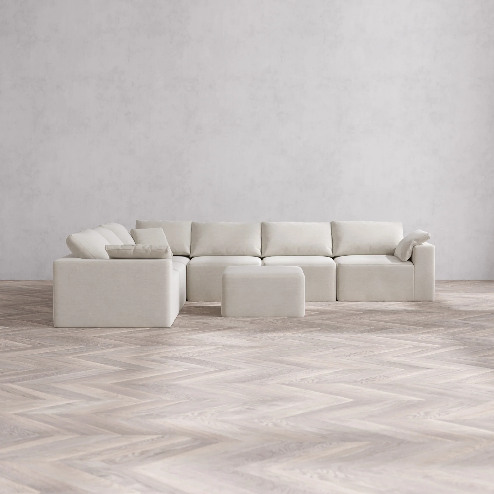 Slipcover Only - Modular Washable 6-Seater Corner Sectional + Ottoman Cloud Sofa in Cashew
