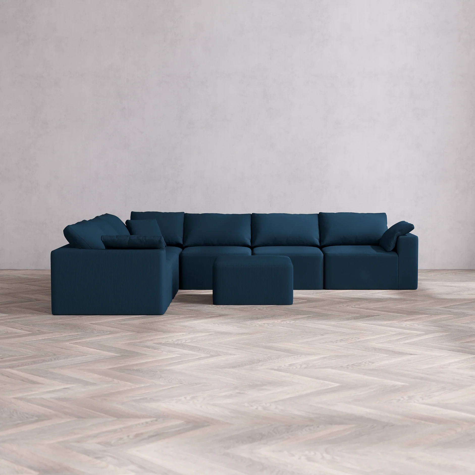 Slipcover Only - Modular Washable 6-Seater Corner Sectional + Ottoman Cloud Sofa in Lazuli