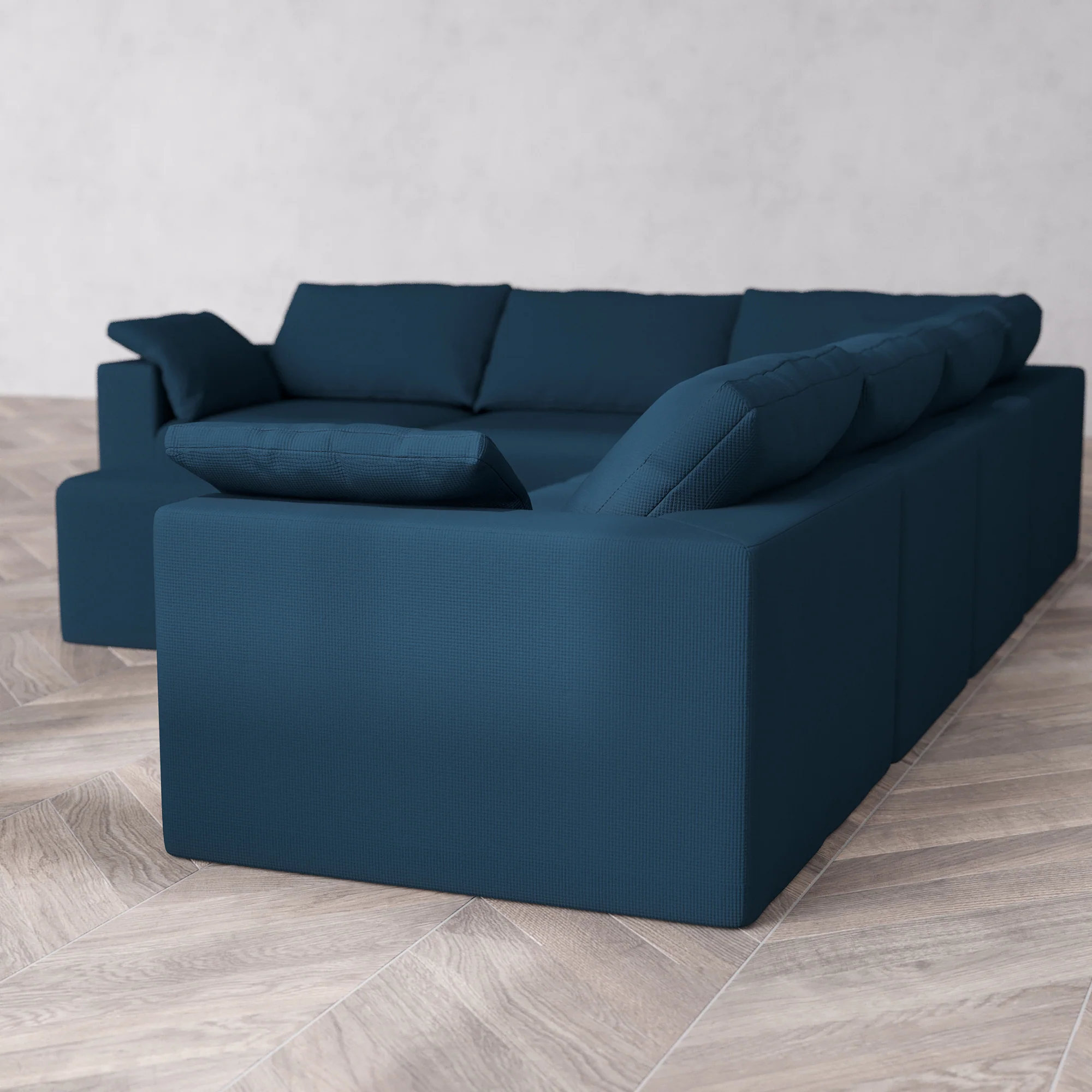 Slipcover Only - Modular Washable 6-Seater Corner Sectional + Ottoman Cloud Sofa in Lazuli - Image 5