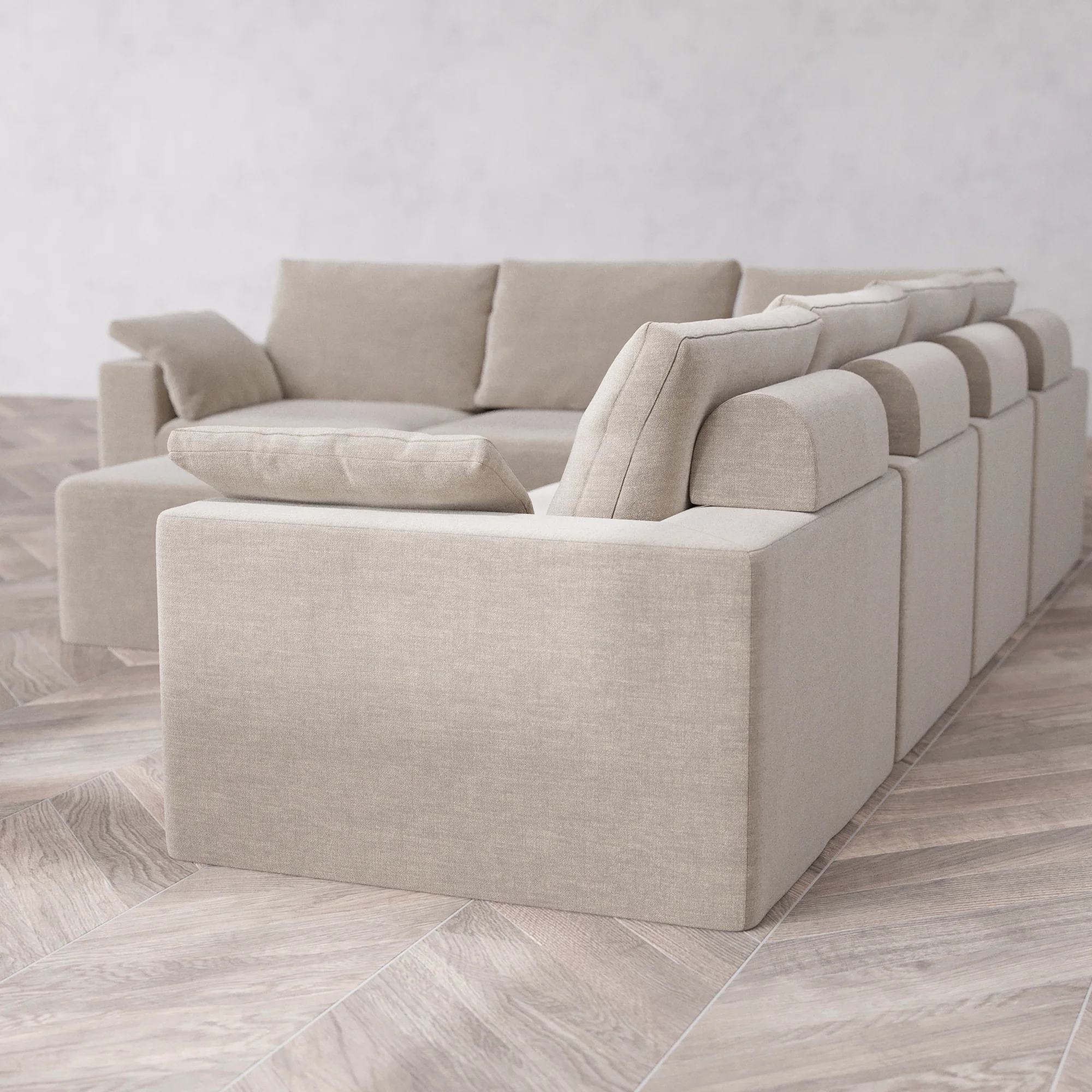Slipcover Only - Modular Washable 6-Seater Corner Sectional + Ottoman Cloud + Bolster Sofa in Caraway - Image 5
