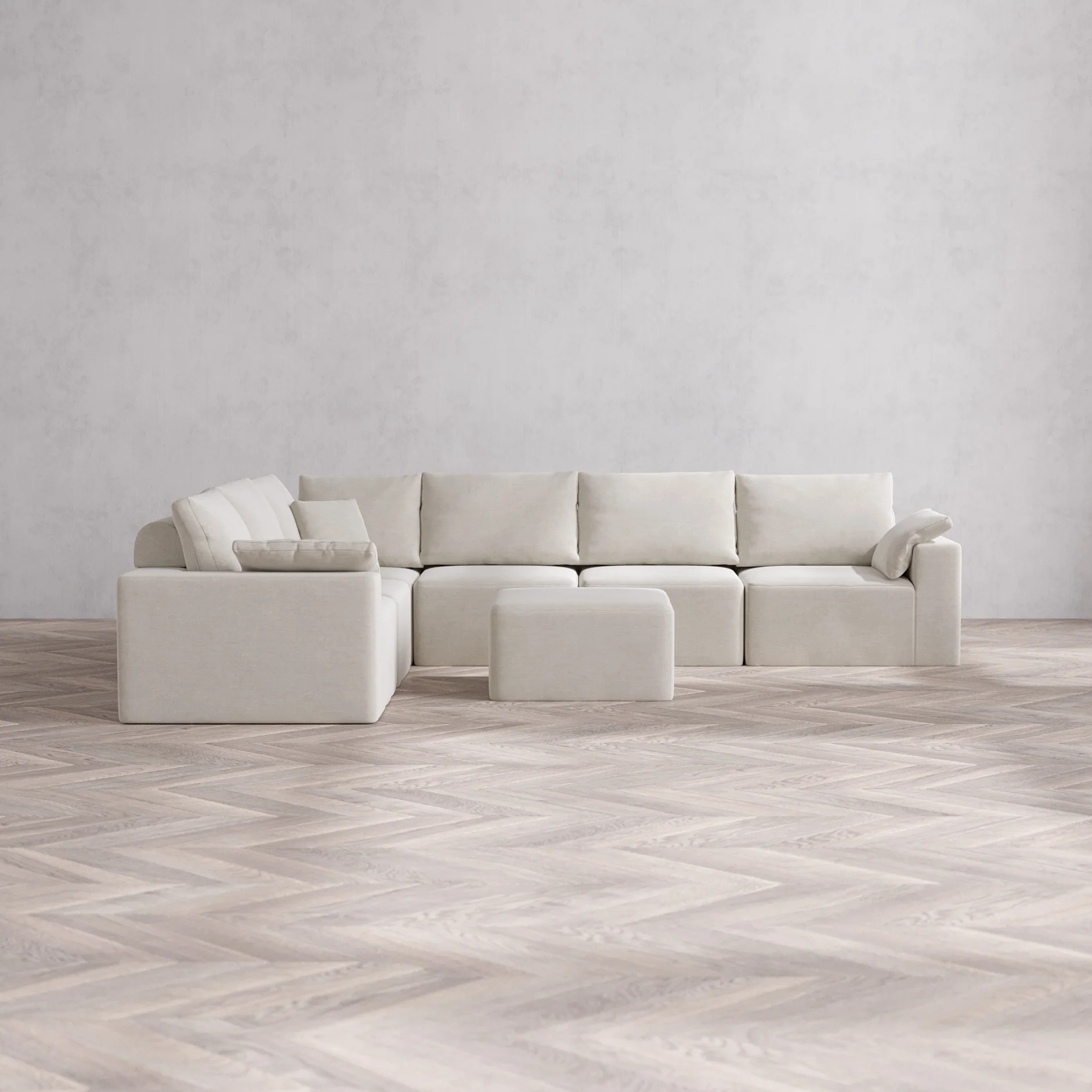 Slipcover Only - Modular Washable 6-Seater Corner Sectional + Ottoman Cloud + Bolster Sofa in Cashew