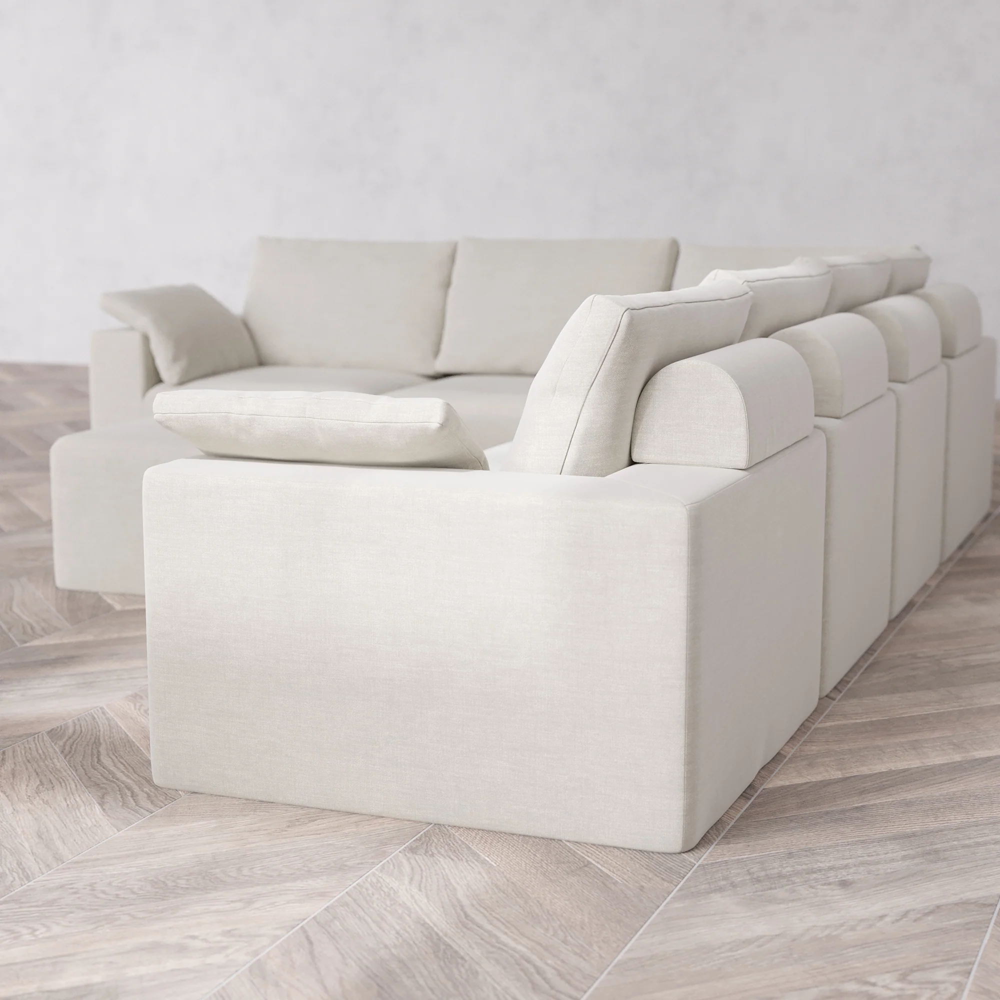 Slipcover Only - Modular Washable 6-Seater Corner Sectional + Ottoman Cloud + Bolster Sofa in Cashew - Image 5