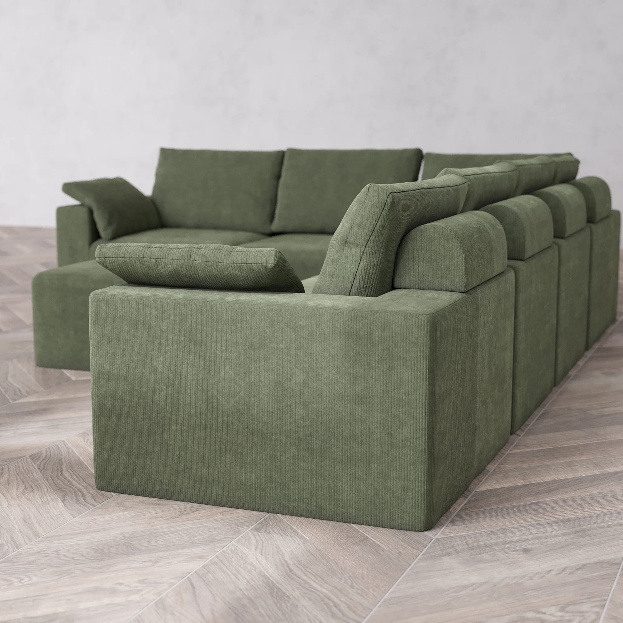 Slipcover Only - Modular Washable 6-Seater Corner Sectional + Ottoman Cloud + Bolster Sofa in Juniper - Image 5