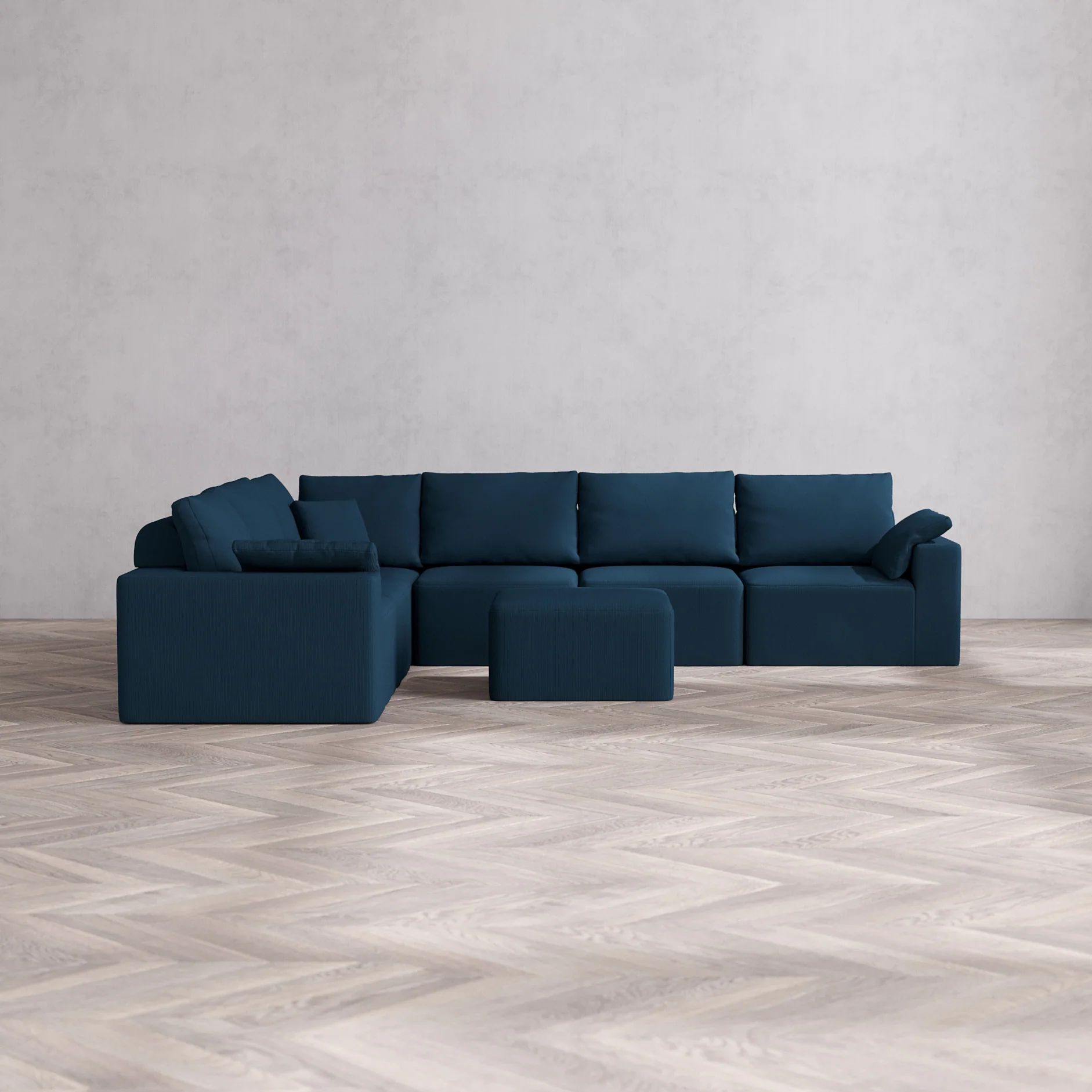Slipcover Only - Modular Washable 6-Seater Corner Sectional + Ottoman Cloud + Bolster Sofa in Lazuli