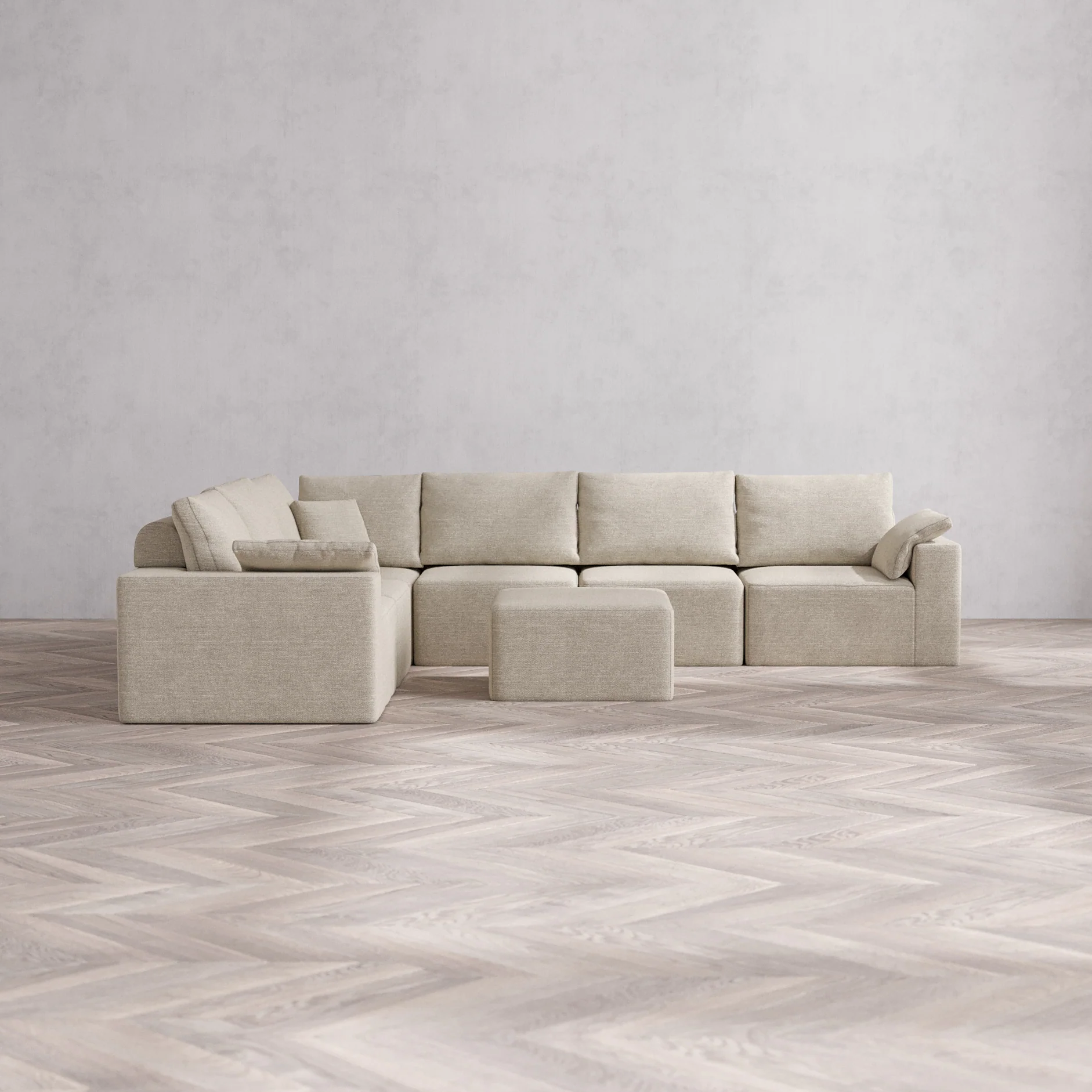 Slipcover Only - Modular Washable 6-Seater Corner Sectional + Ottoman Cloud + Bolster Sofa in Sandstone
