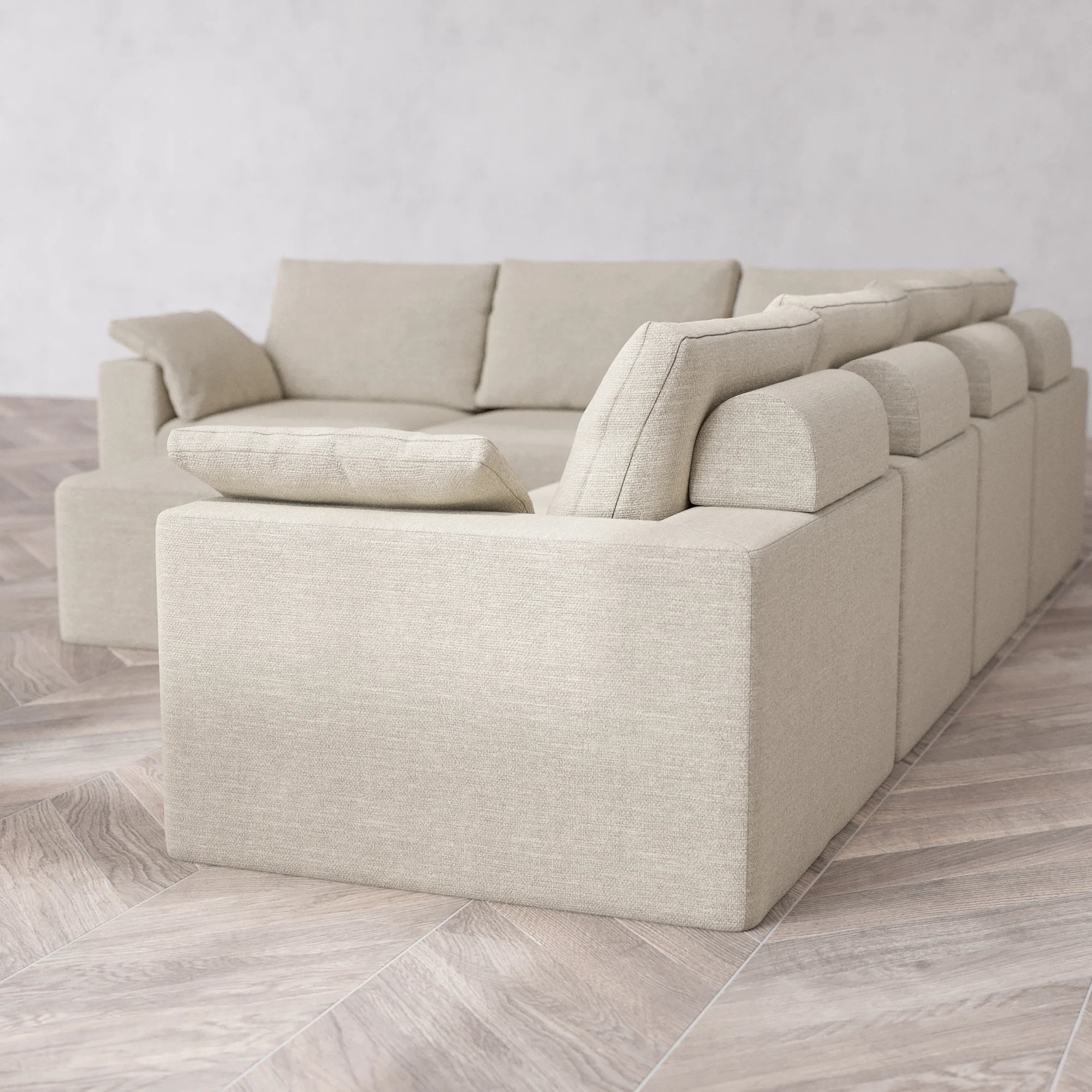 Slipcover Only - Modular Washable 6-Seater Corner Sectional + Ottoman Cloud + Bolster Sofa in Sandstone - Image 5
