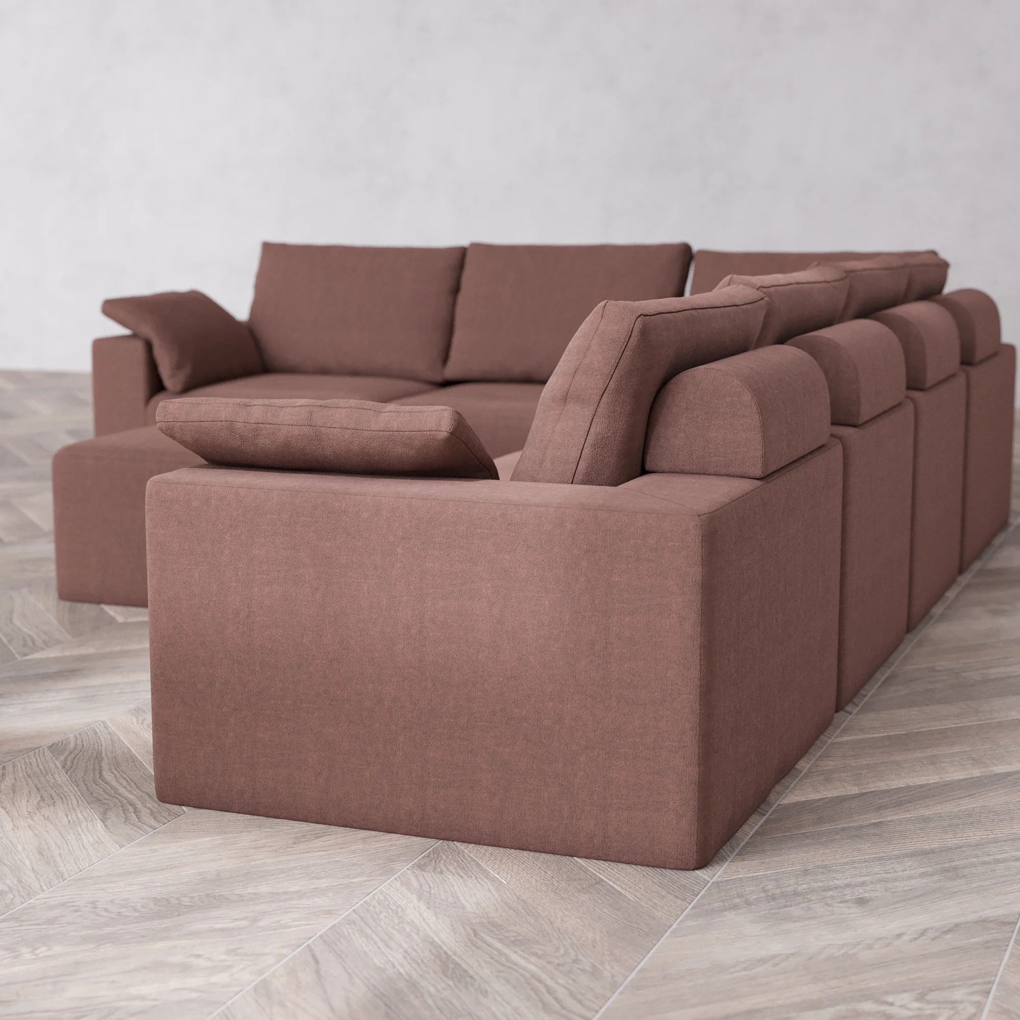 Slipcover Only - Modular Washable 6-Seater Corner Sectional + Ottoman Cloud + Bolster Sofa in Sumac - Image 5