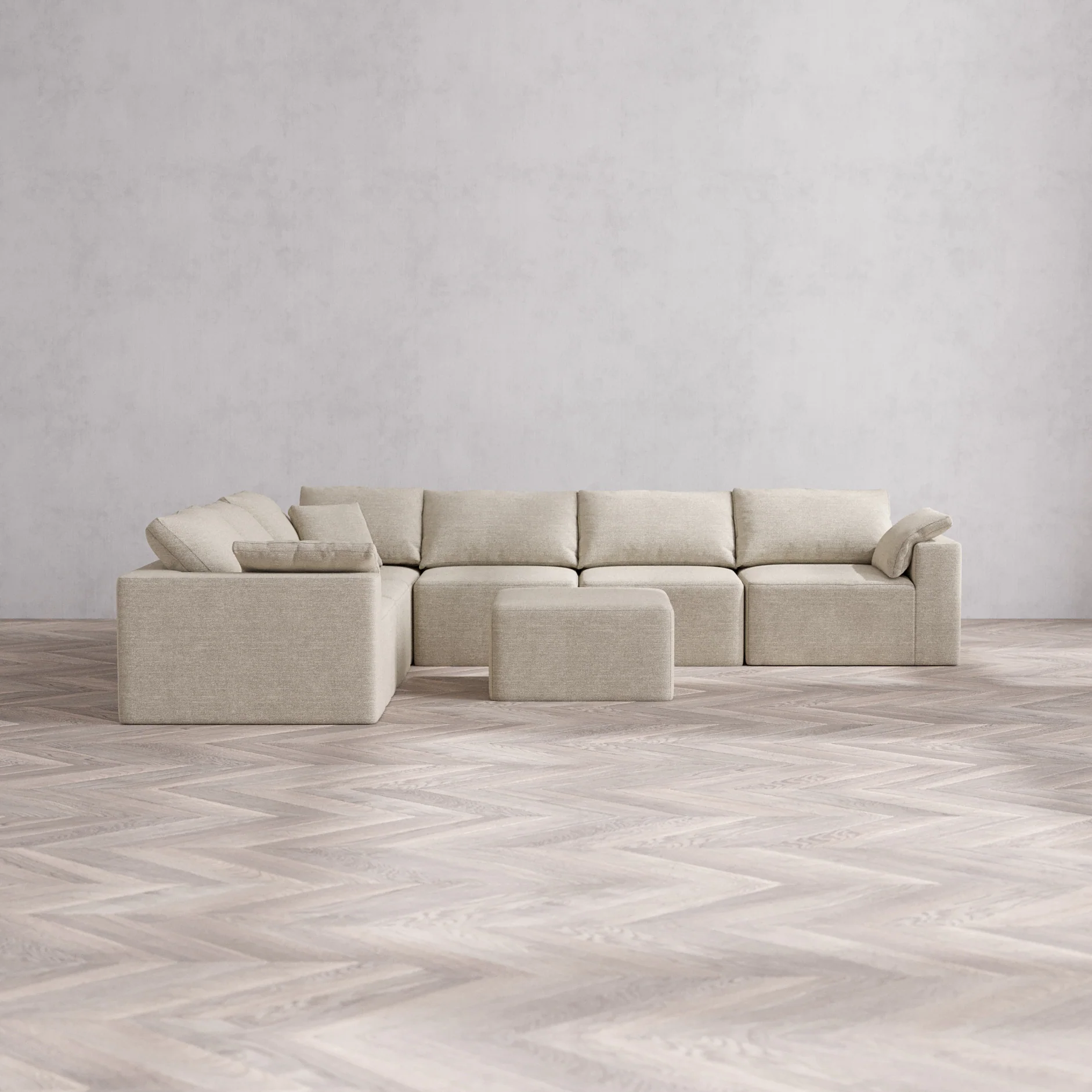 Slipcover Only - Modular Washable 6-Seater Corner Sectional + Ottoman Cloud Sofa in Sandstone
