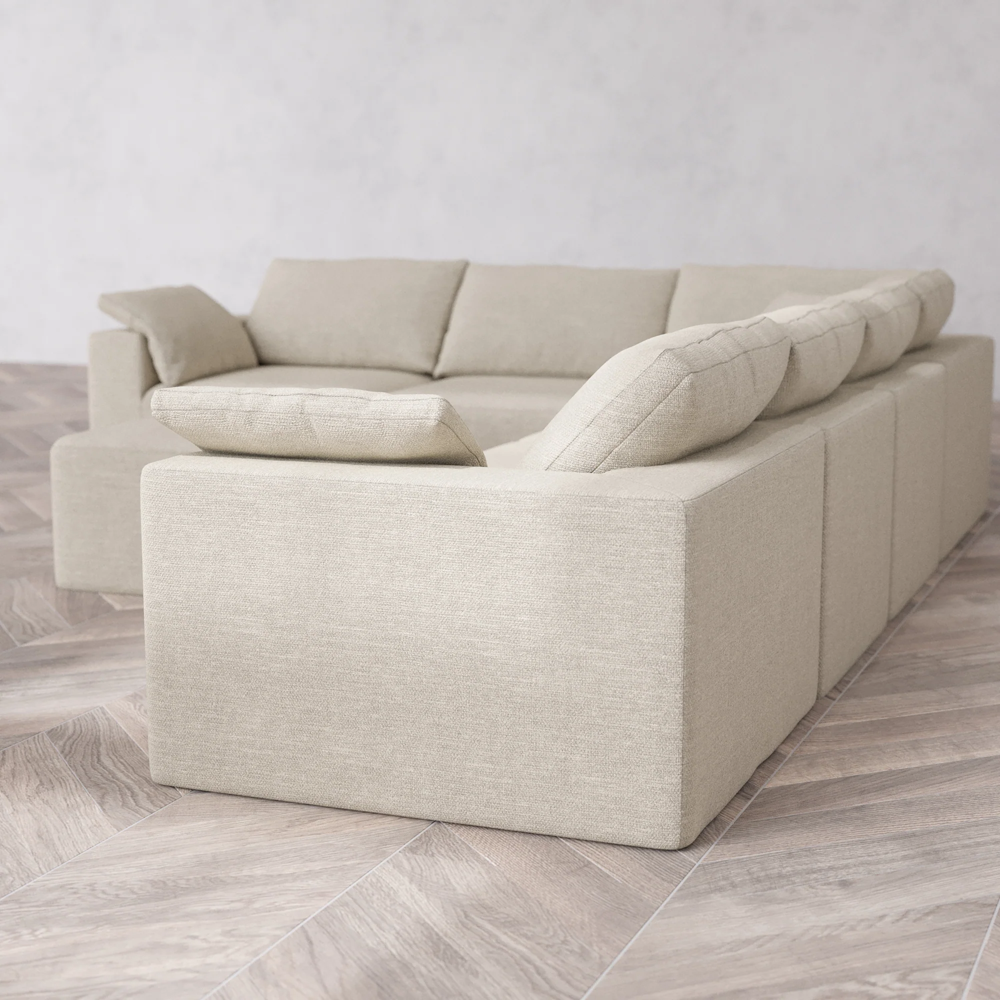 Slipcover Only - Modular Washable 6-Seater Corner Sectional + Ottoman Cloud Sofa in Sandstone - Image 5