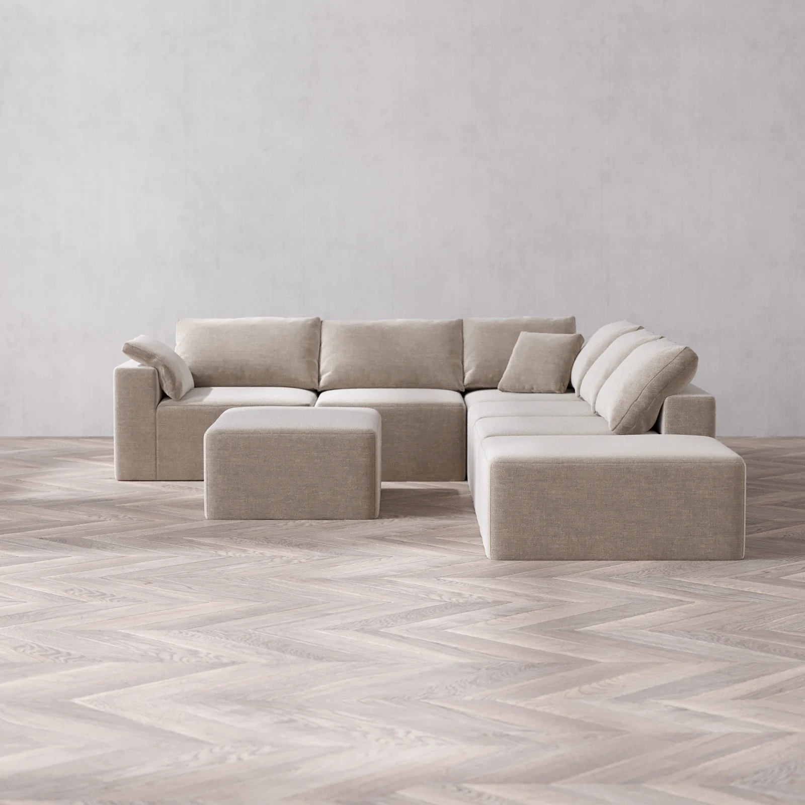 Slipcover Only - Modular Washable 6-Seater Open End Corner Sectional + Chaise Ottoman Cloud Sofa in Caraway | Left-Facing Arm