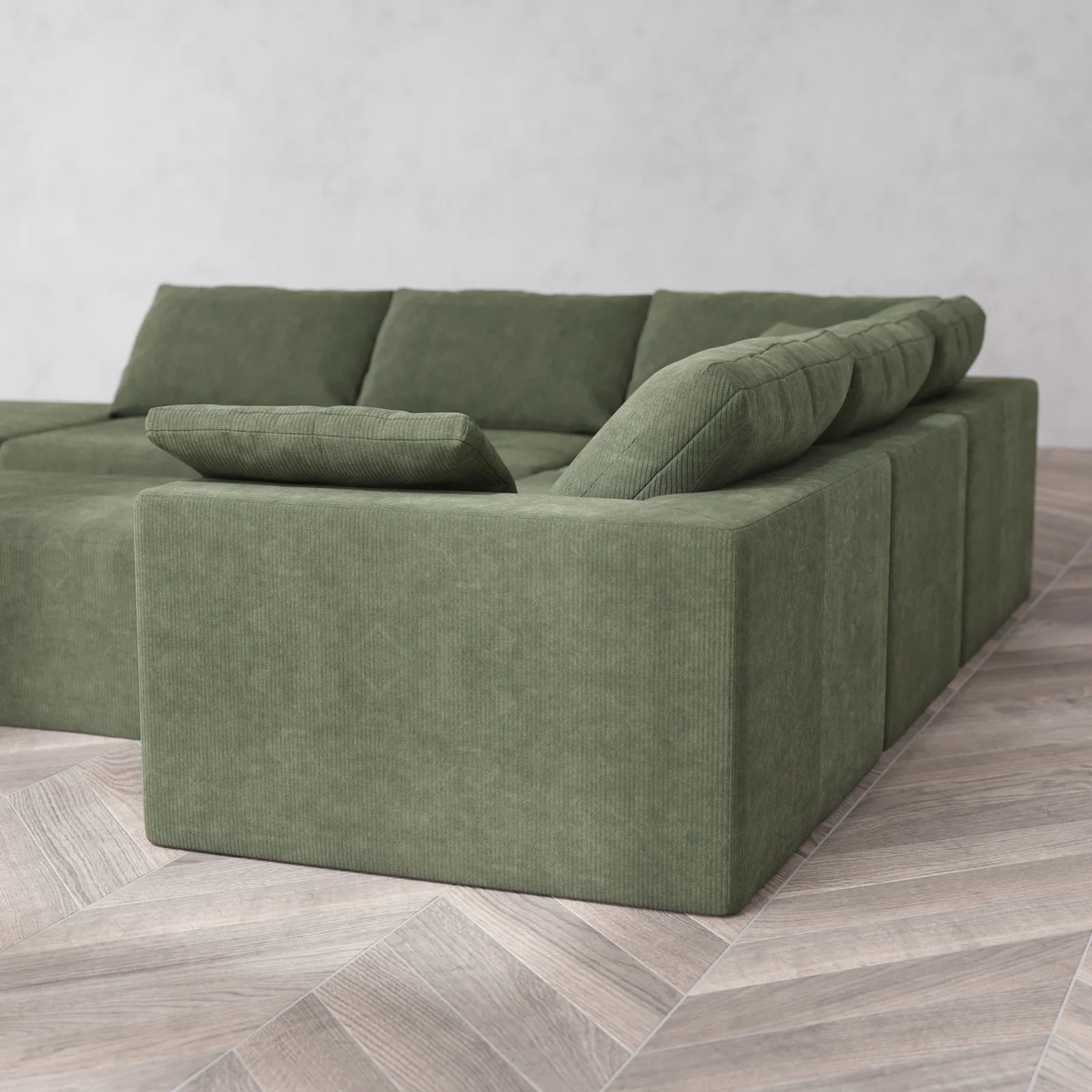 Slipcover Only - Modular Washable 6-Seater Open End Corner Sectional + Chaise Ottoman Cloud Sofa in Juniper | Left-Facing Arm - Image 5