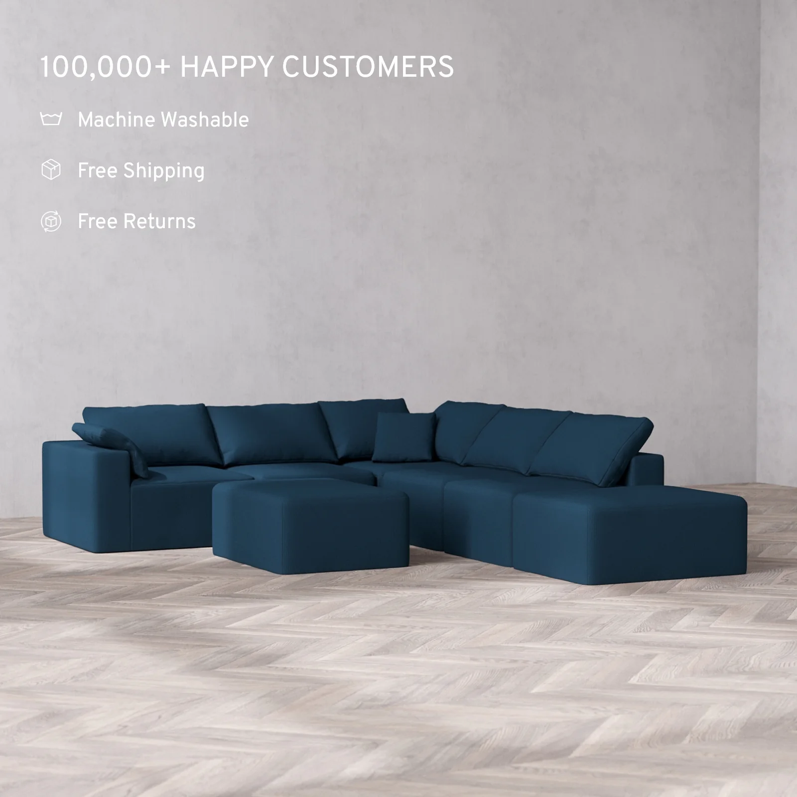 Slipcover Only - Modular Washable 6-Seater Open End Corner Sectional + Chaise Ottoman Cloud Sofa in Lazuli | Left-Facing Arm - Image 2