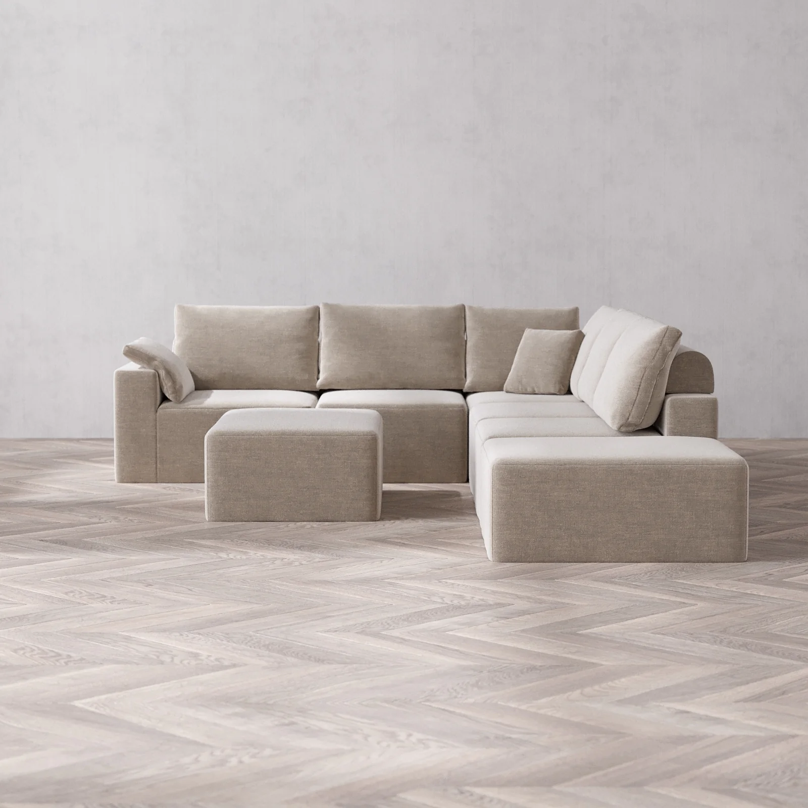 Slipcover Only - Modular Washable 6-Seater Open End Corner Sectional + Chaise Ottoman Cloud + Bolster Sofa in Caraway | Left-Facing Arm