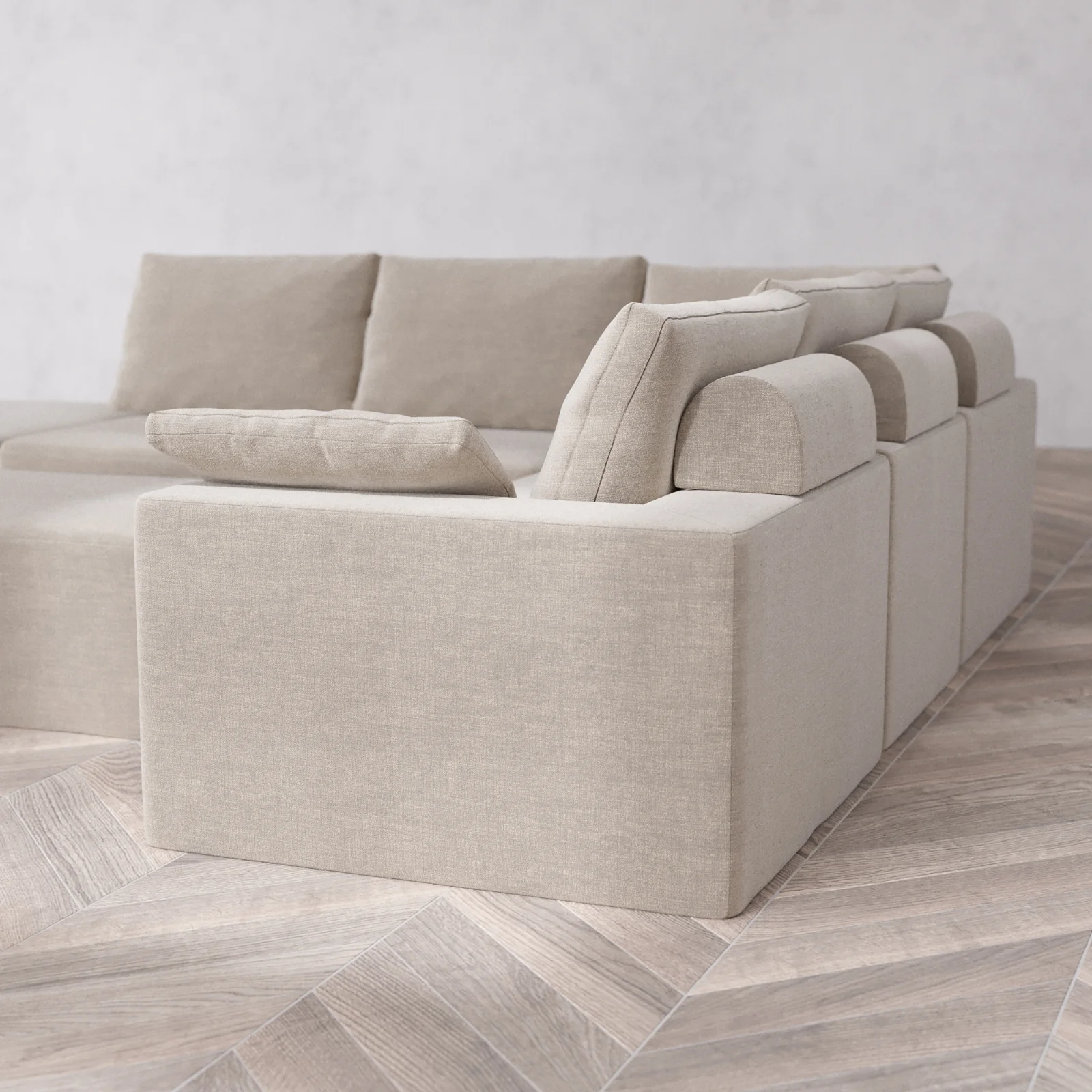 Slipcover Only - Modular Washable 6-Seater Open End Corner Sectional + Chaise Ottoman Cloud + Bolster Sofa in Caraway | Left-Facing Arm - Image 5