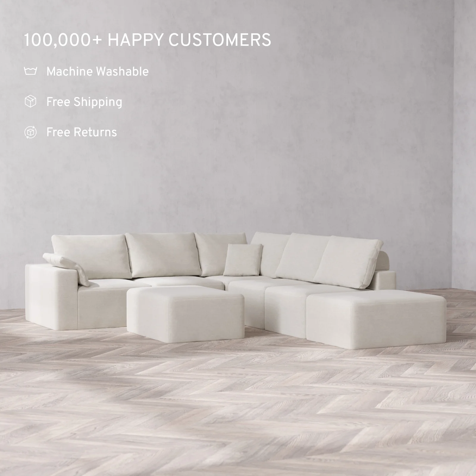 Slipcover Only - Modular Washable 6-Seater Open End Corner Sectional + Chaise Ottoman Cloud + Bolster Sofa in Cashew | Left-Facing Arm - Image 2