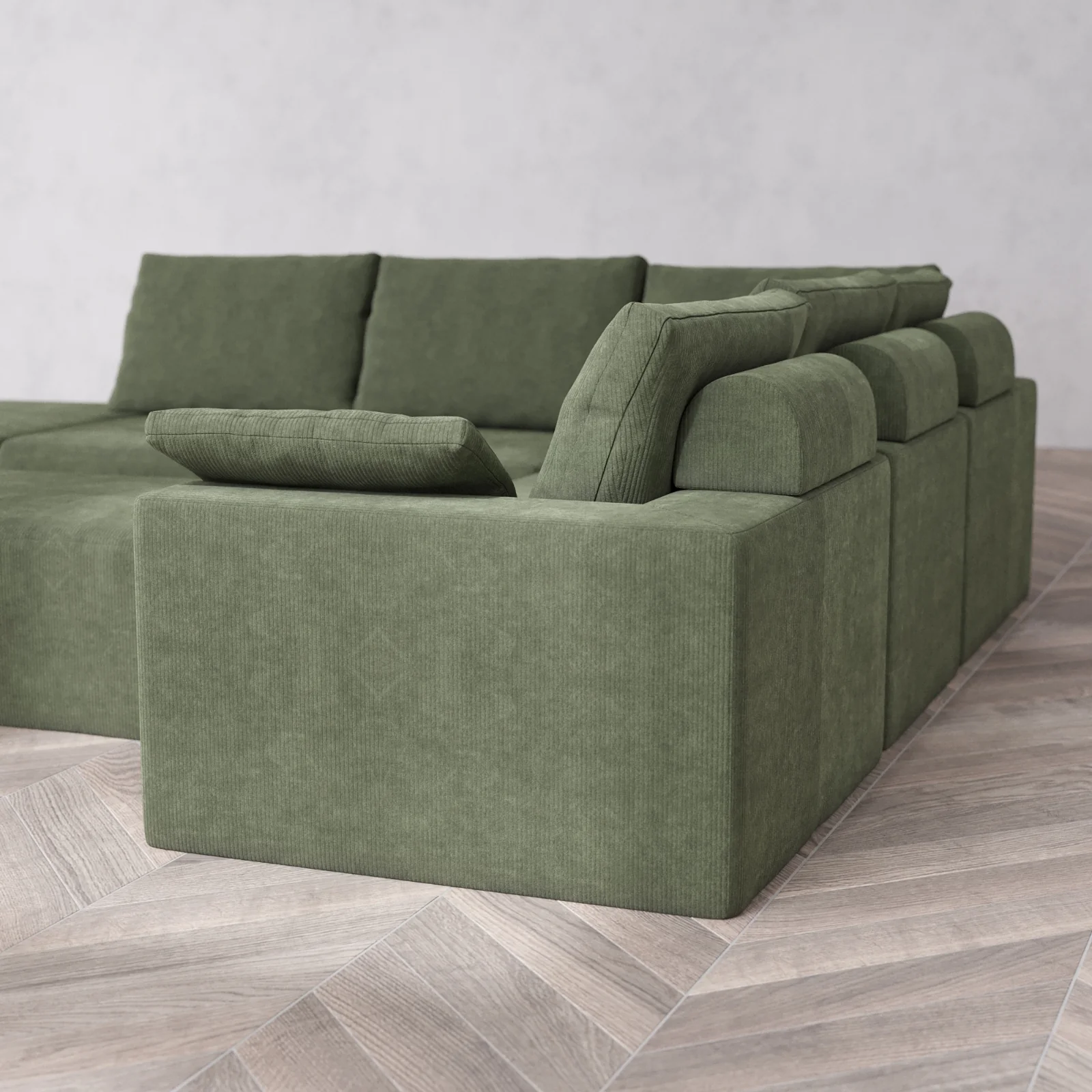 Slipcover Only - Modular Washable 6-Seater Open End Corner Sectional + Chaise Ottoman Cloud + Bolster Sofa in Juniper | Left-Facing Arm - Image 5