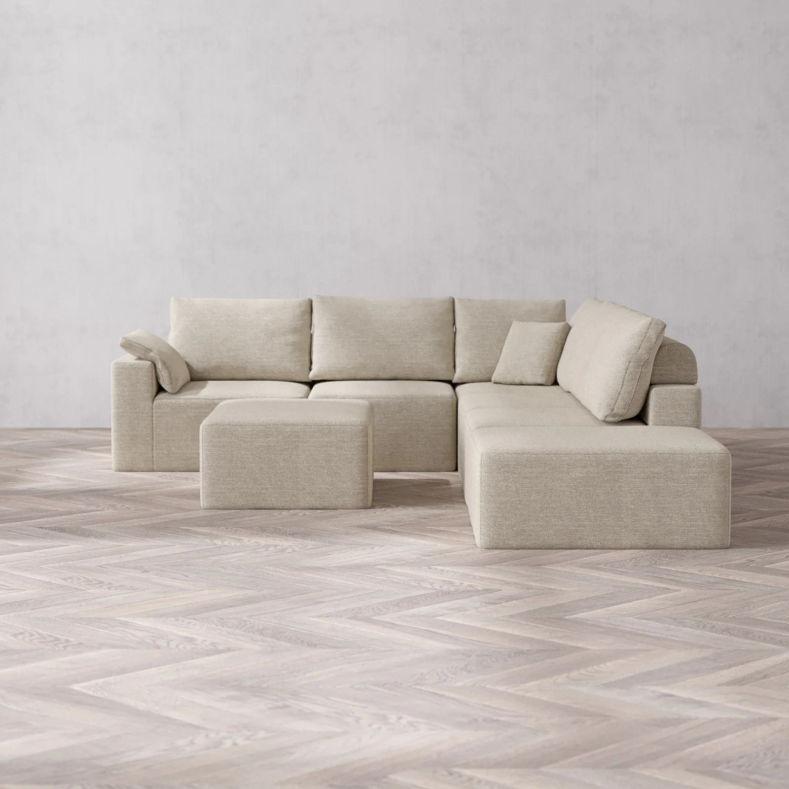 Slipcover Only - Modular Washable 6-Seater Open End Corner Sectional + Chaise Ottoman Cloud + Bolster Sofa in Sandstone | Left-Facing Arm