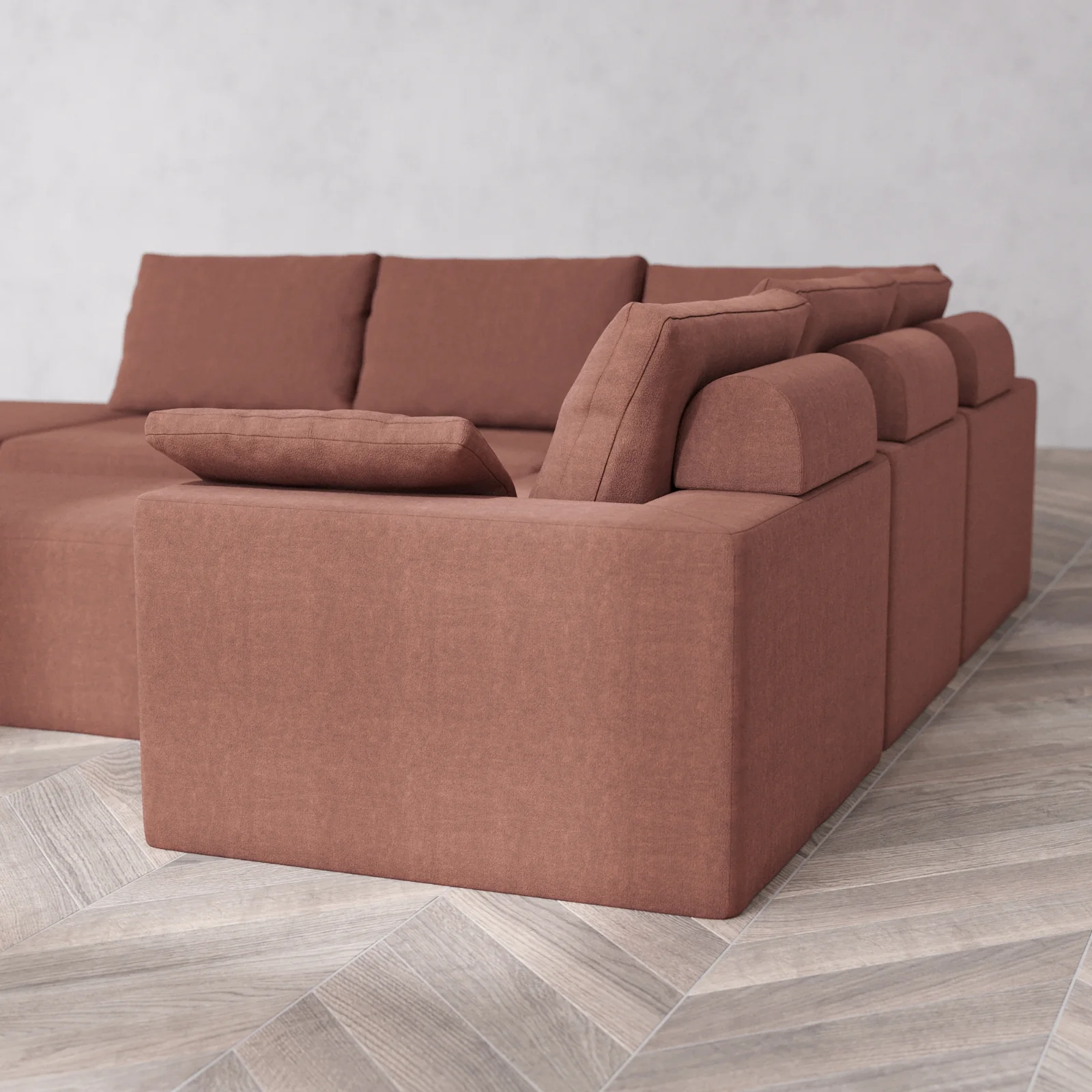 Slipcover Only - Modular Washable 6-Seater Open End Corner Sectional + Chaise Ottoman Cloud + Bolster Sofa in Sumac | Left-Facing Arm - Image 5