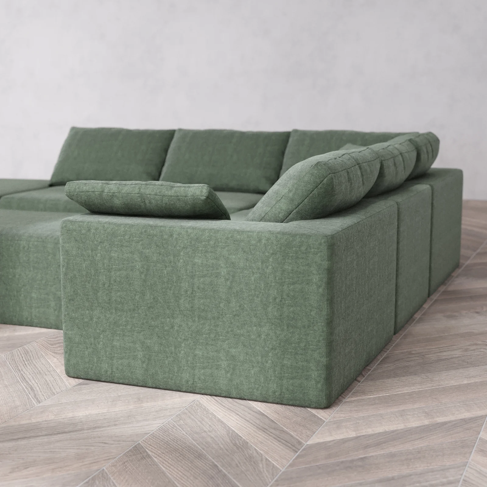Slipcover Only - Modular Washable 6-Seater Open End Corner Sectional + Chaise Ottoman Cloud Sofa in Sage | Left-Facing Arm - Image 5