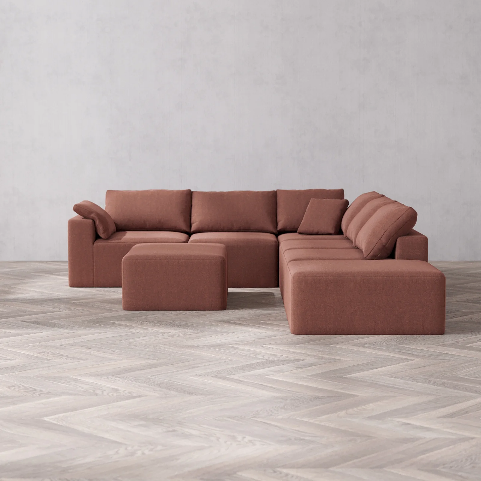 Slipcover Only - Modular Washable 6-Seater Open End Corner Sectional + Chaise Ottoman Cloud Sofa in Sumac | Left-Facing Arm