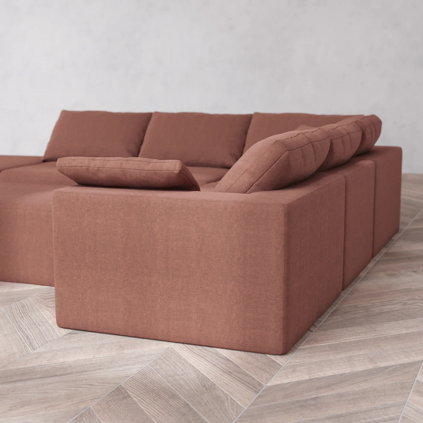 Slipcover Only - Modular Washable 6-Seater Open End Corner Sectional + Chaise Ottoman Cloud Sofa in Sumac | Left-Facing Arm - Image 5