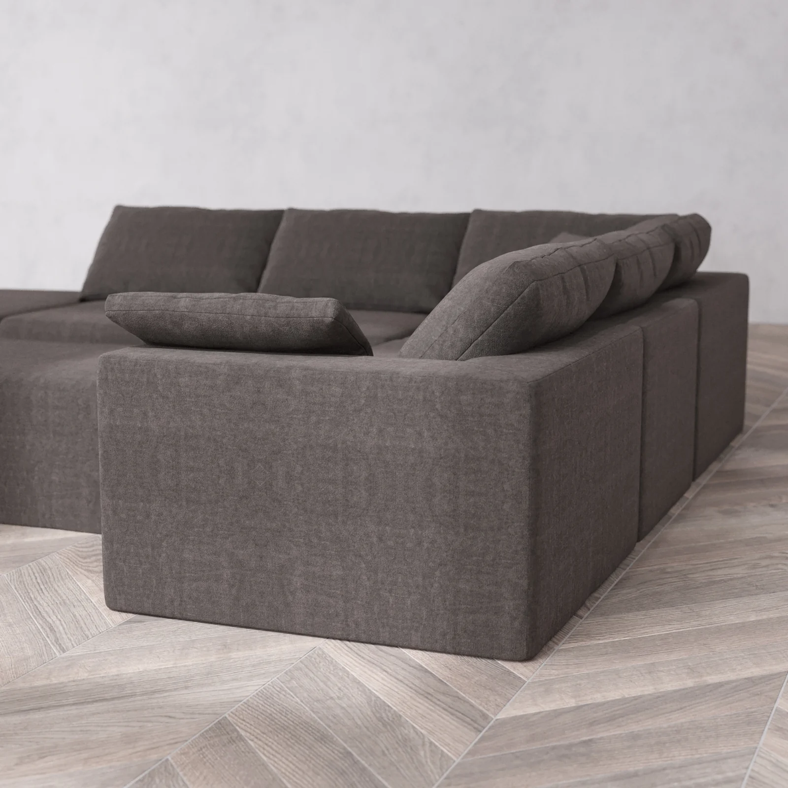 Slipcover Only - Modular Washable 6-Seater Open End Corner Sectional + Chaise Ottoman Cloud Sofa in Truffle | Left-Facing Arm - Image 5
