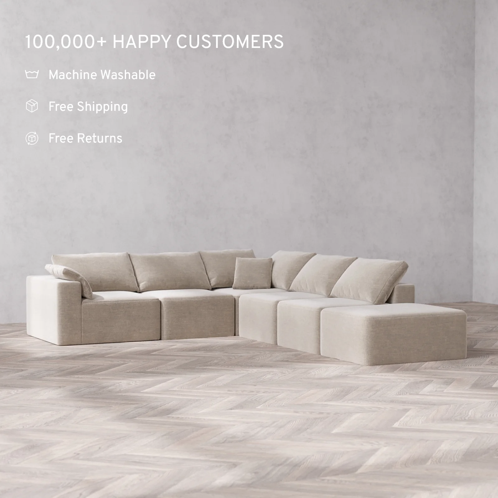 Slipcover Only - Modular Washable 6-Seater Open End Corner Sectional Cloud Sofa in Caraway | Left-Facing Arm - Image 2