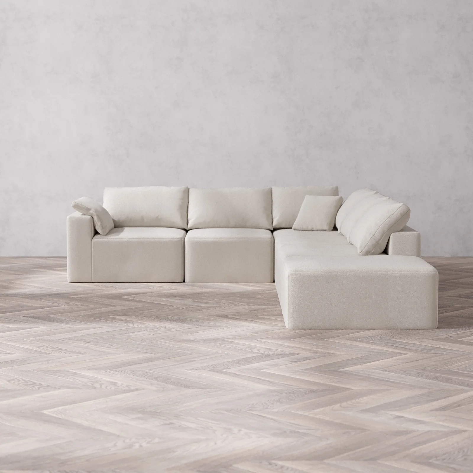 Slipcover Only - Modular Washable 6-Seater Open End Corner Sectional Cloud Sofa in Pearl | Left-Facing Arm