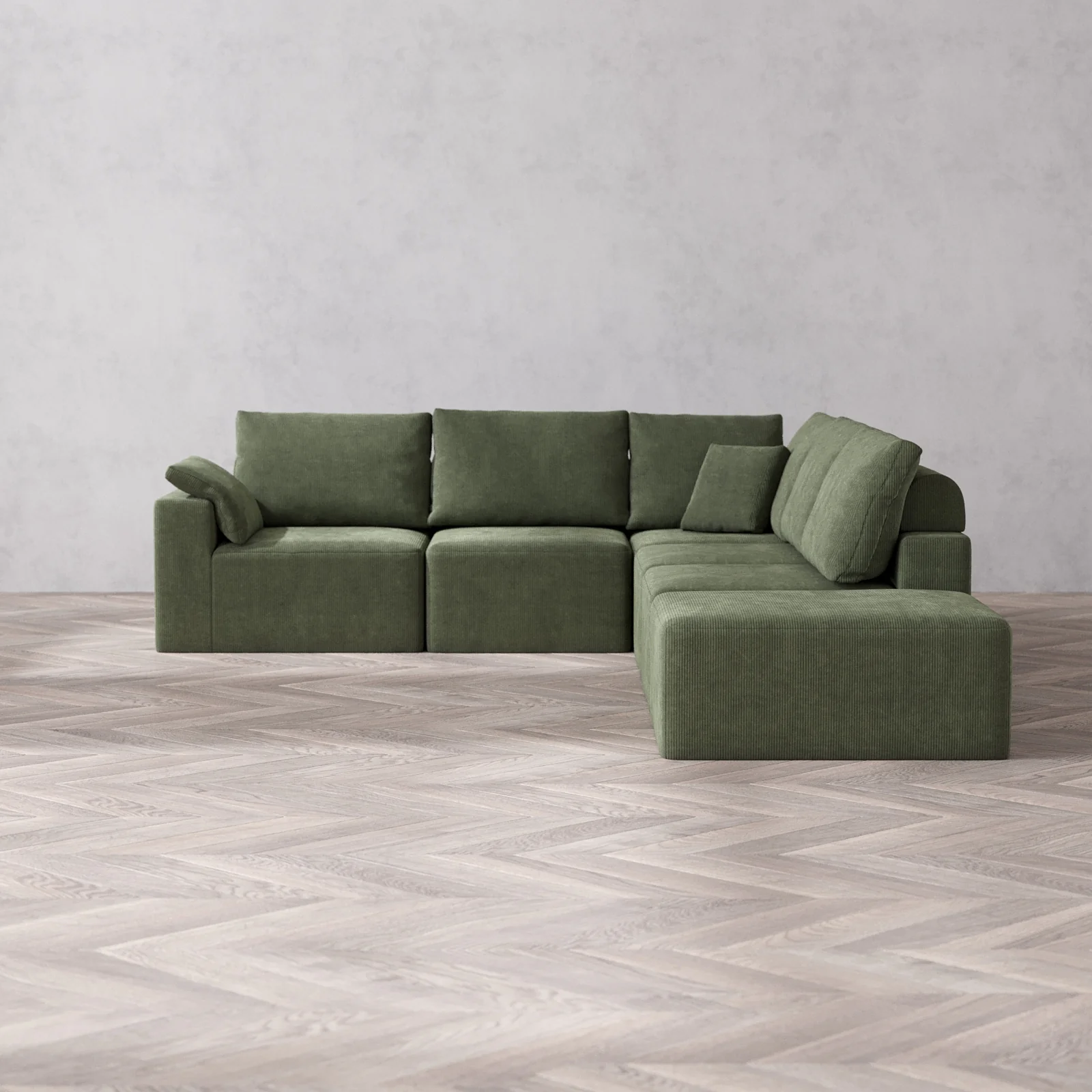 Slipcover Only - Modular Washable 6-Seater Open End Corner Sectional Cloud + Bolster Sofa in Juniper | Left-Facing Arm