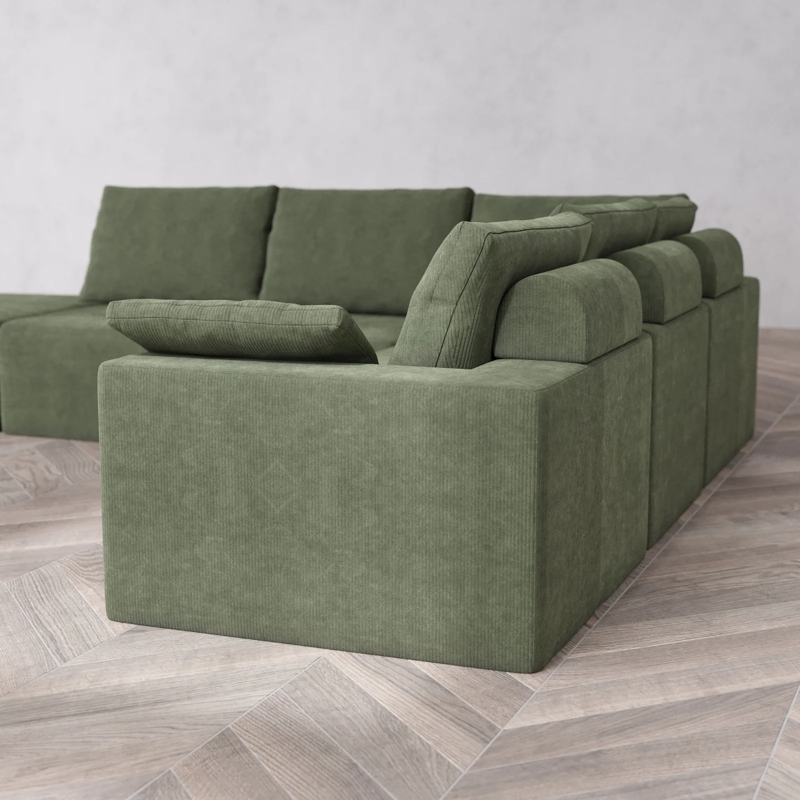 Slipcover Only - Modular Washable 6-Seater Open End Corner Sectional Cloud + Bolster Sofa in Juniper | Left-Facing Arm - Image 5
