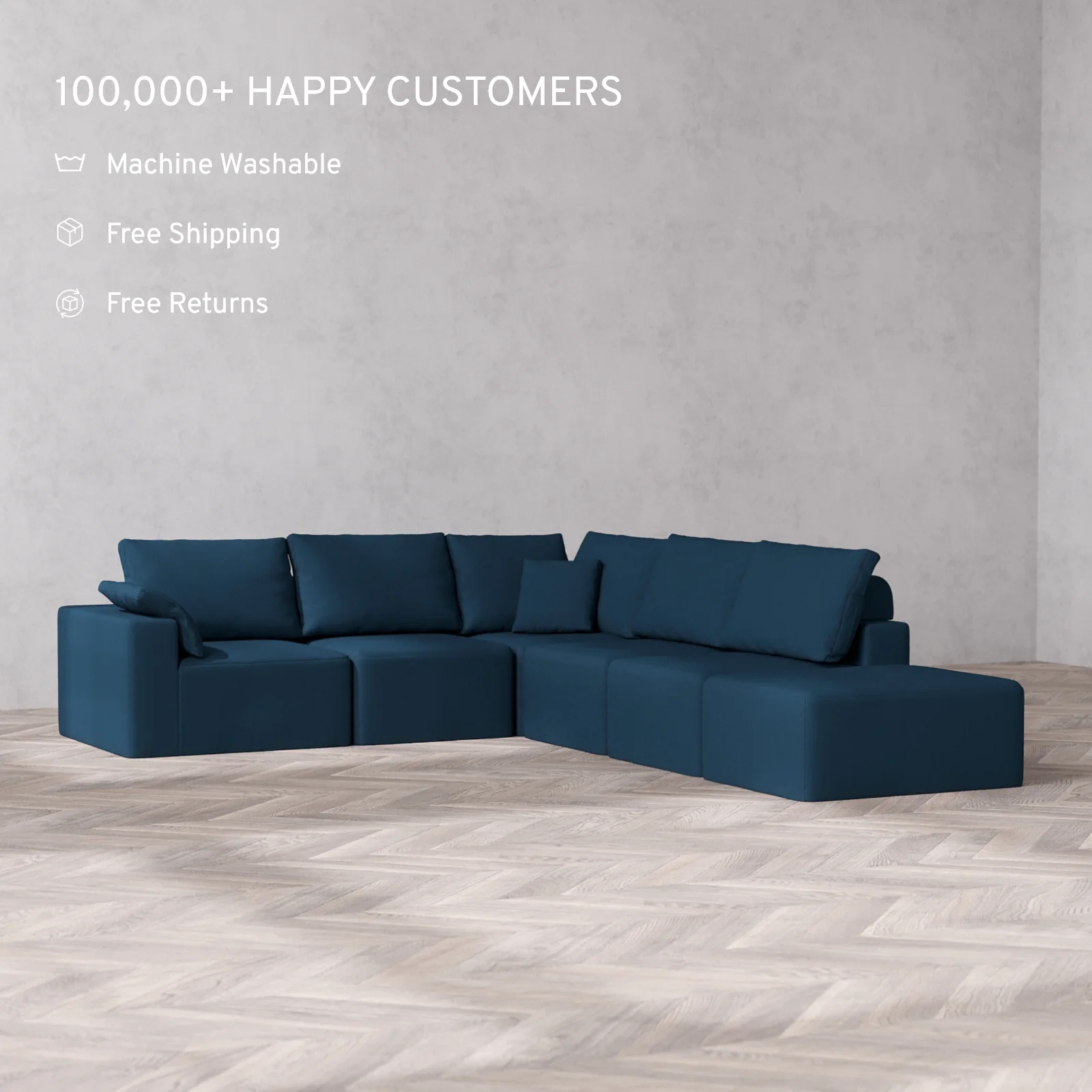 Slipcover Only - Modular Washable 6-Seater Open End Corner Sectional Cloud + Bolster Sofa in Lazuli | Left-Facing Arm - Image 2