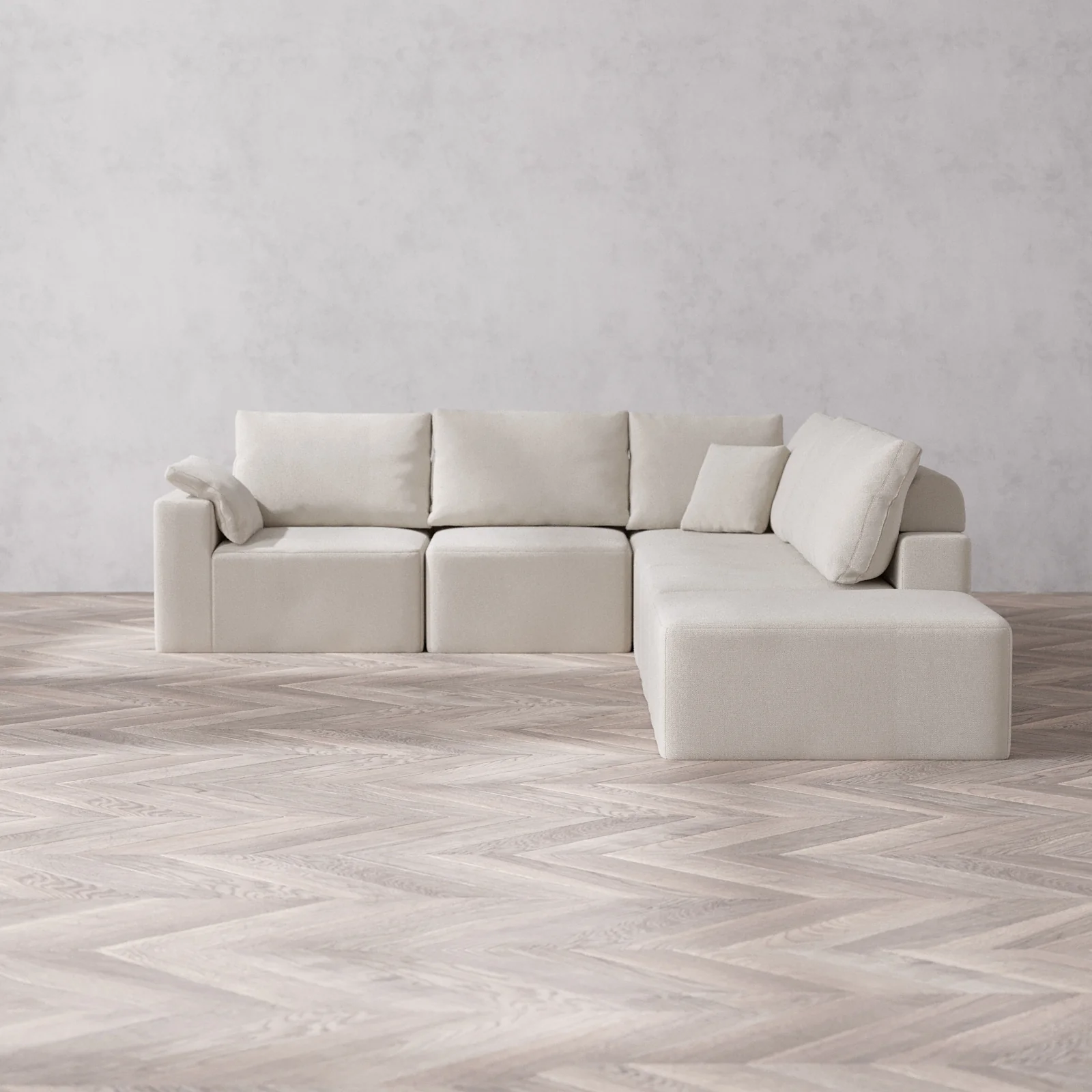 Slipcover Only - Modular Washable 6-Seater Open End Corner Sectional Cloud + Bolster Sofa in Pearl | Left-Facing Arm