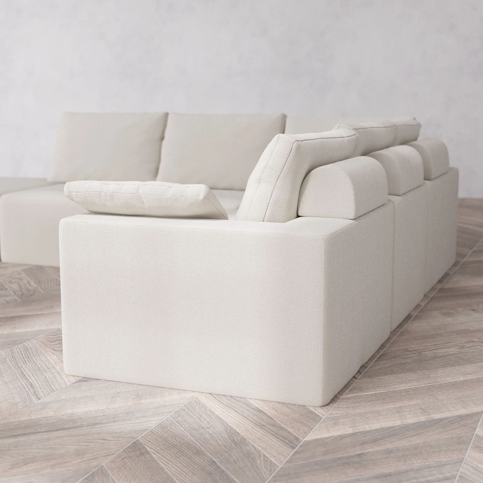 Slipcover Only - Modular Washable 6-Seater Open End Corner Sectional Cloud + Bolster Sofa in Pearl | Left-Facing Arm - Image 5