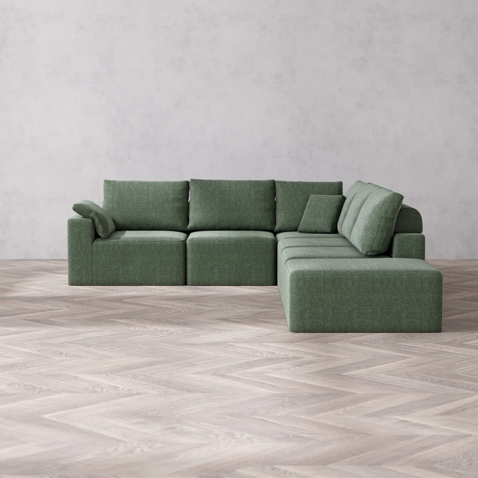 Slipcover Only - Modular Washable 6-Seater Open End Corner Sectional Cloud + Bolster Sofa in Sage | Left-Facing Arm