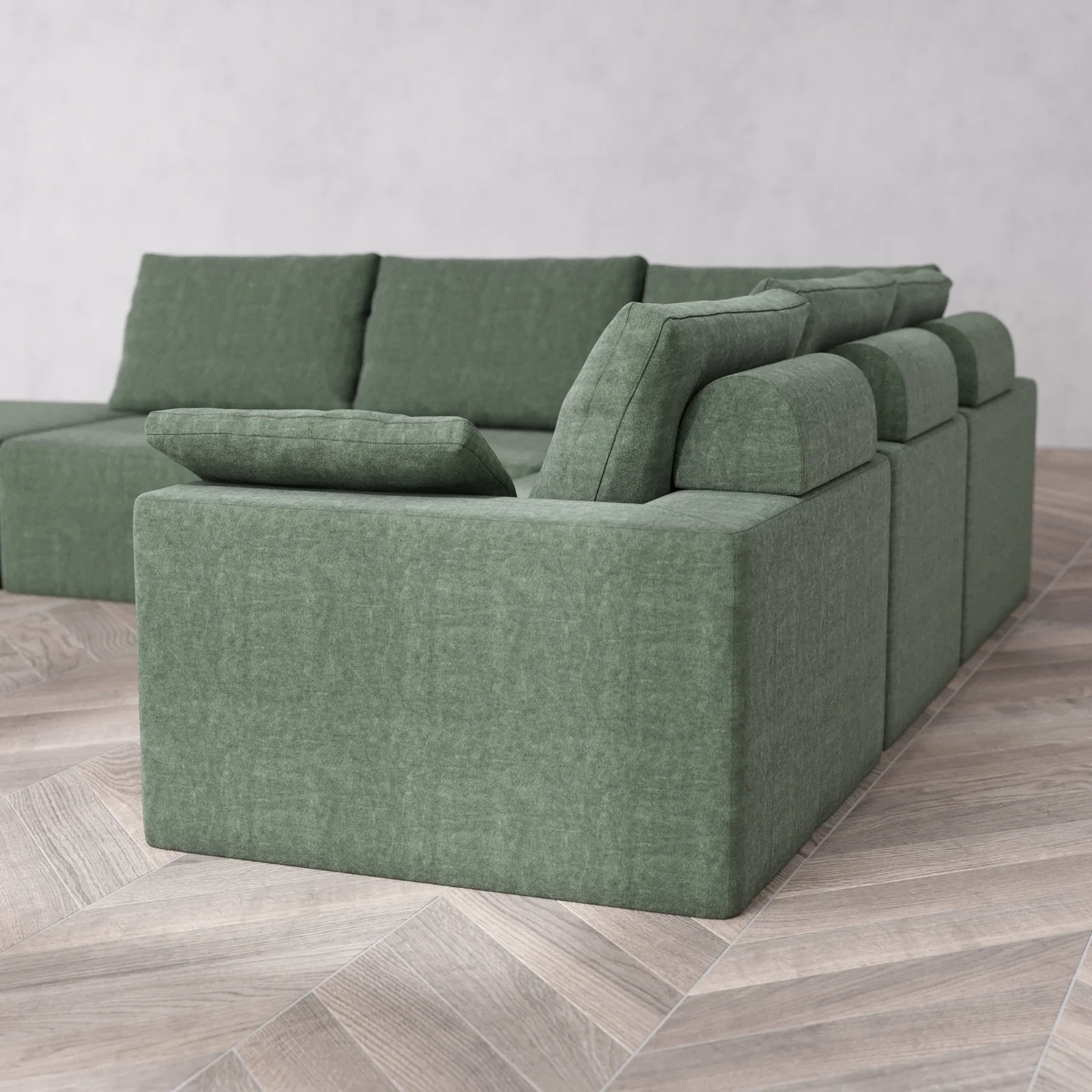 Slipcover Only - Modular Washable 6-Seater Open End Corner Sectional Cloud + Bolster Sofa in Sage | Left-Facing Arm - Image 5