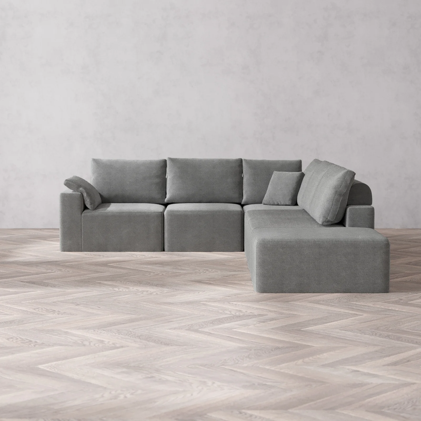 Slipcover Only - Modular Washable 6-Seater Open End Corner Sectional Cloud + Bolster Sofa in Slate | Left-Facing Arm