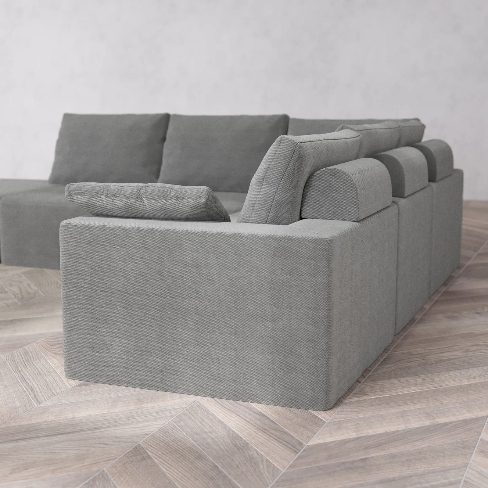 Slipcover Only - Modular Washable 6-Seater Open End Corner Sectional Cloud + Bolster Sofa in Slate | Left-Facing Arm - Image 5