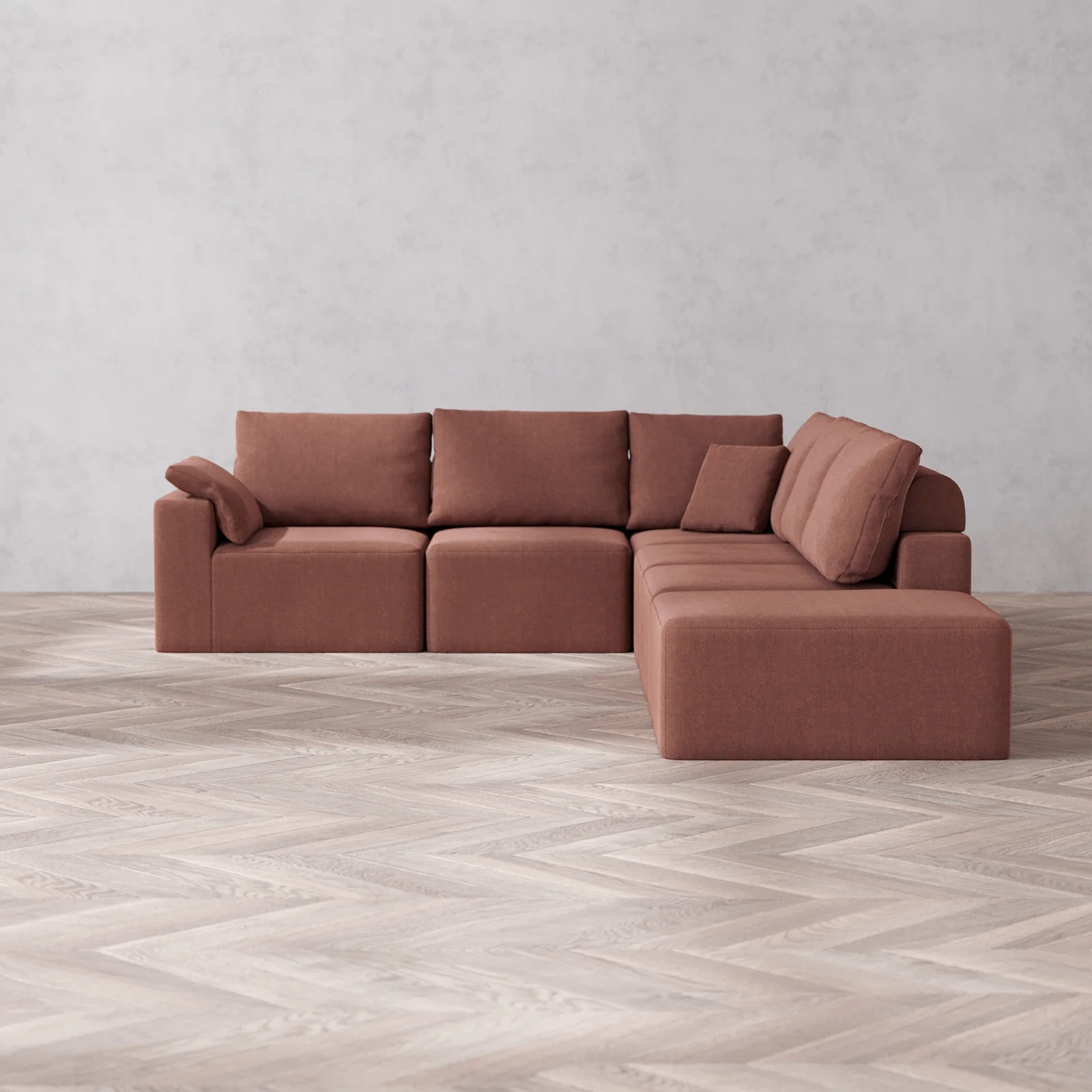 Slipcover Only - Modular Washable 6-Seater Open End Corner Sectional Cloud + Bolster Sofa in Sumac | Left-Facing Arm