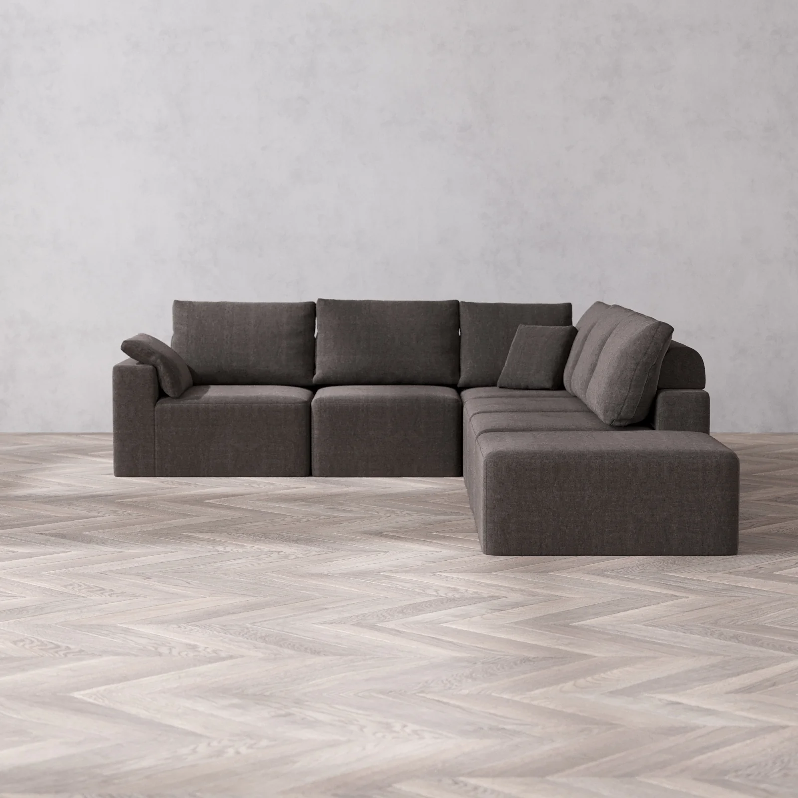Slipcover Only - Modular Washable 6-Seater Open End Corner Sectional Cloud + Bolster Sofa in Truffle | Left-Facing Arm