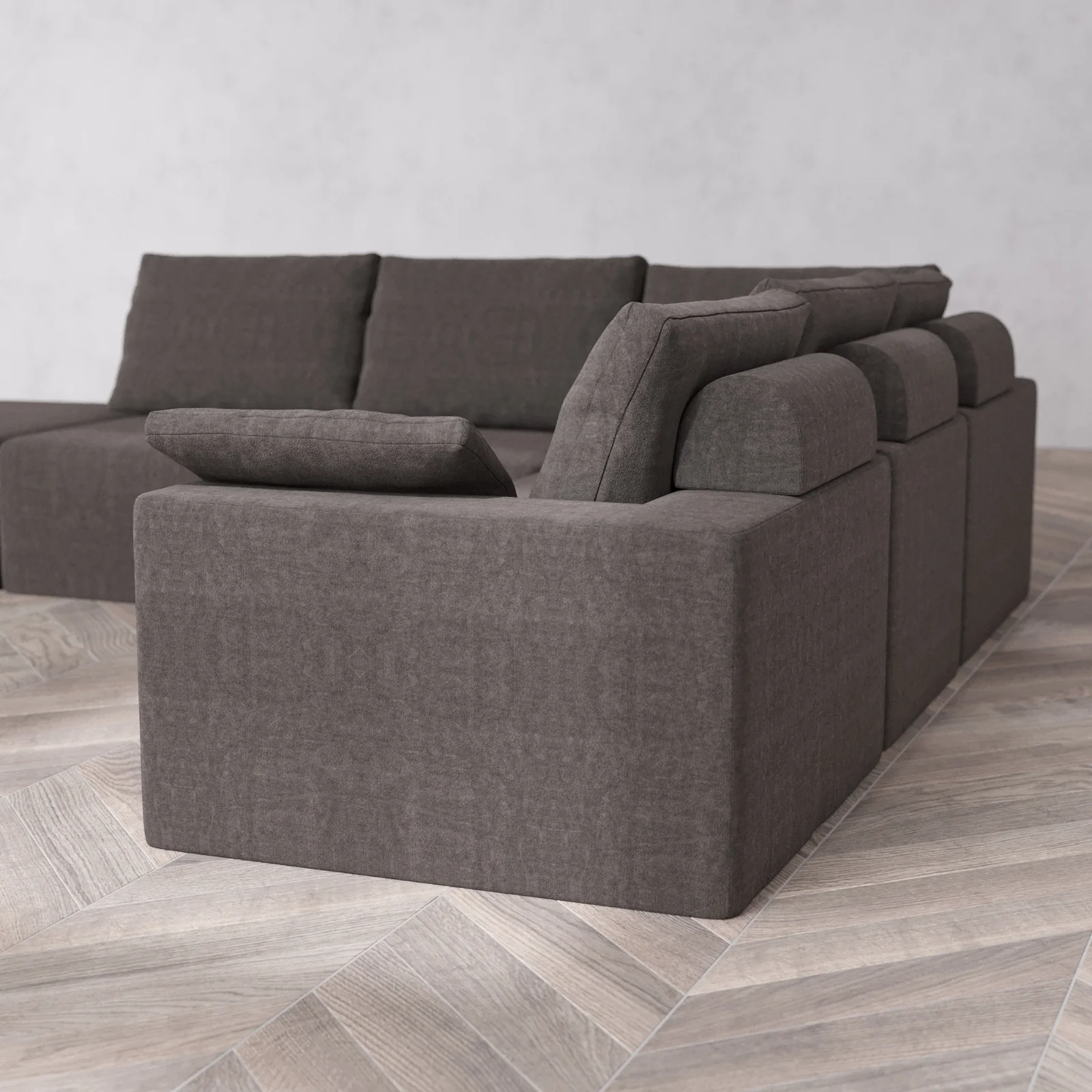 Slipcover Only - Modular Washable 6-Seater Open End Corner Sectional Cloud + Bolster Sofa in Truffle | Left-Facing Arm - Image 5
