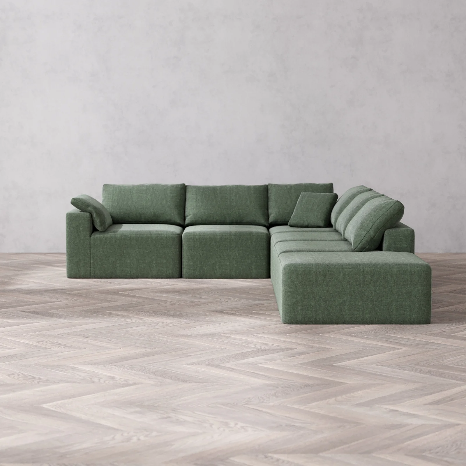 Slipcover Only - Modular Washable 6-Seater Open End Corner Sectional Cloud Sofa in Sage | Left-Facing Arm