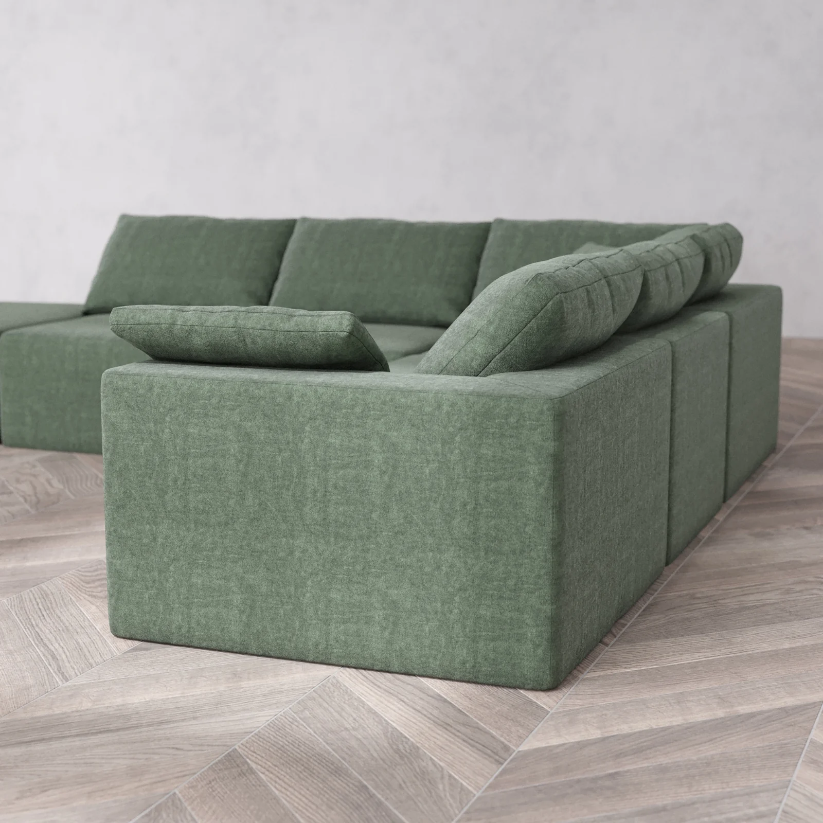 Slipcover Only - Modular Washable 6-Seater Open End Corner Sectional Cloud Sofa in Sage | Left-Facing Arm - Image 5