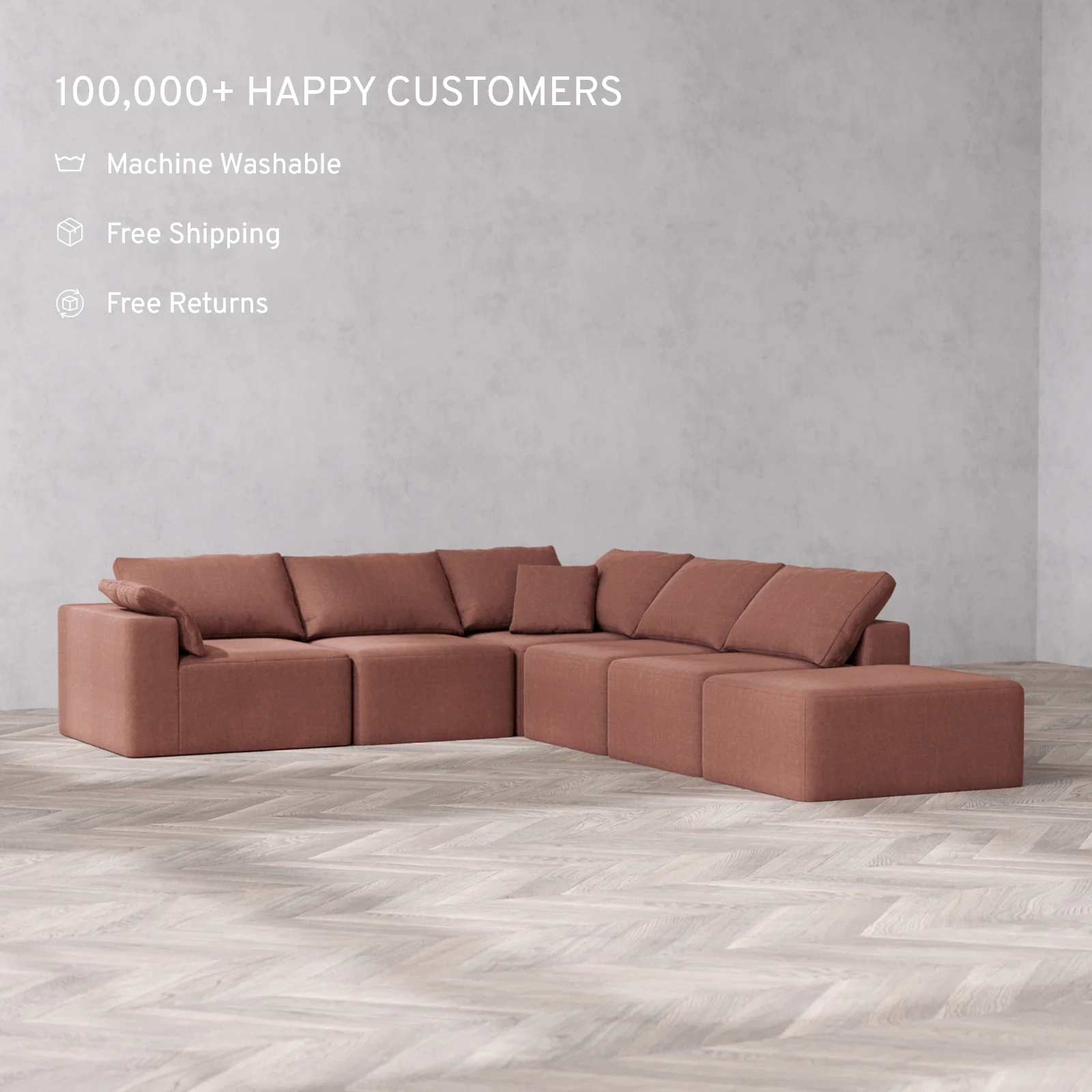 Slipcover Only - Modular Washable 6-Seater Open End Corner Sectional Cloud Sofa in Sumac | Left-Facing Arm - Image 2