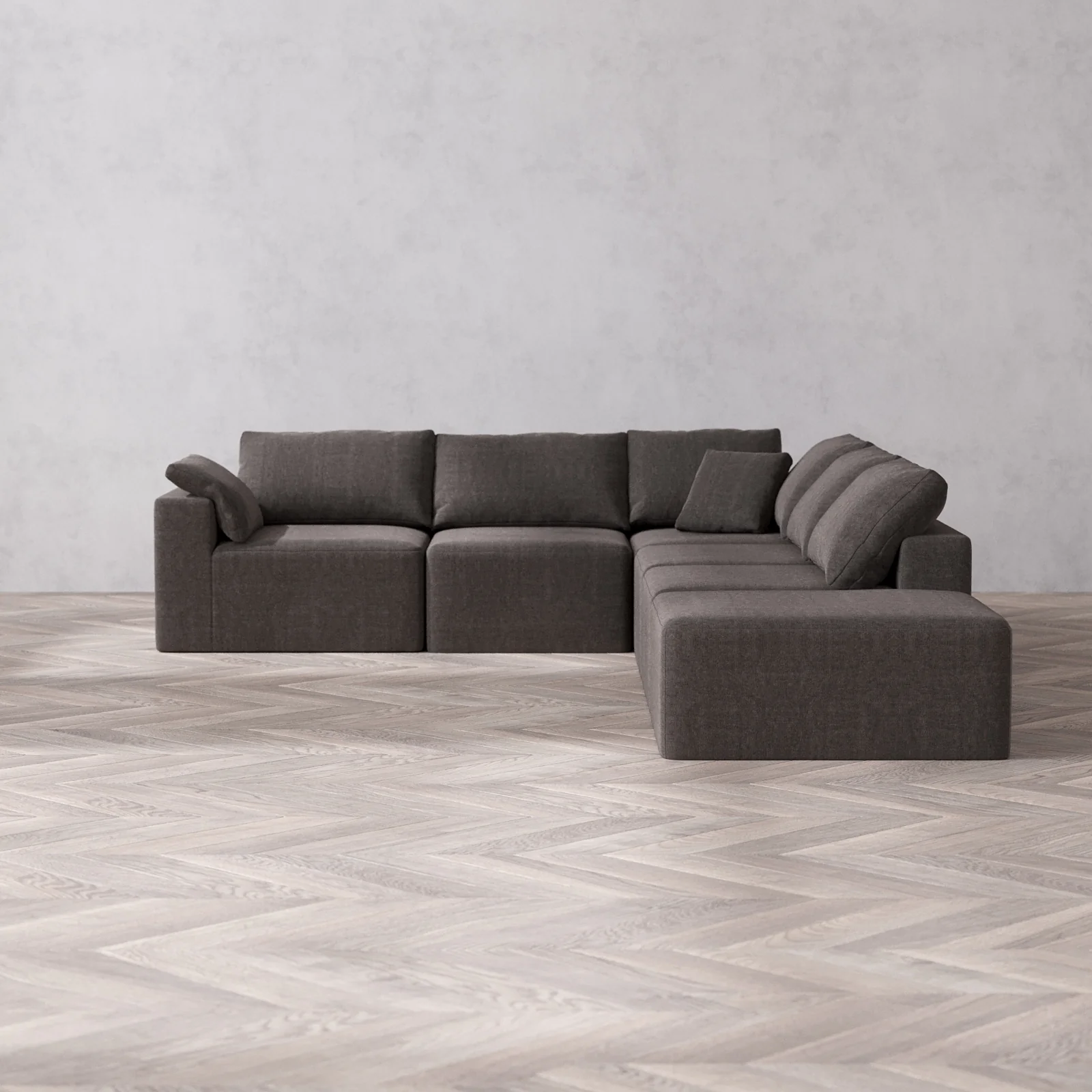 Slipcover Only - Modular Washable 6-Seater Open End Corner Sectional Cloud Sofa in Truffle | Left-Facing Arm