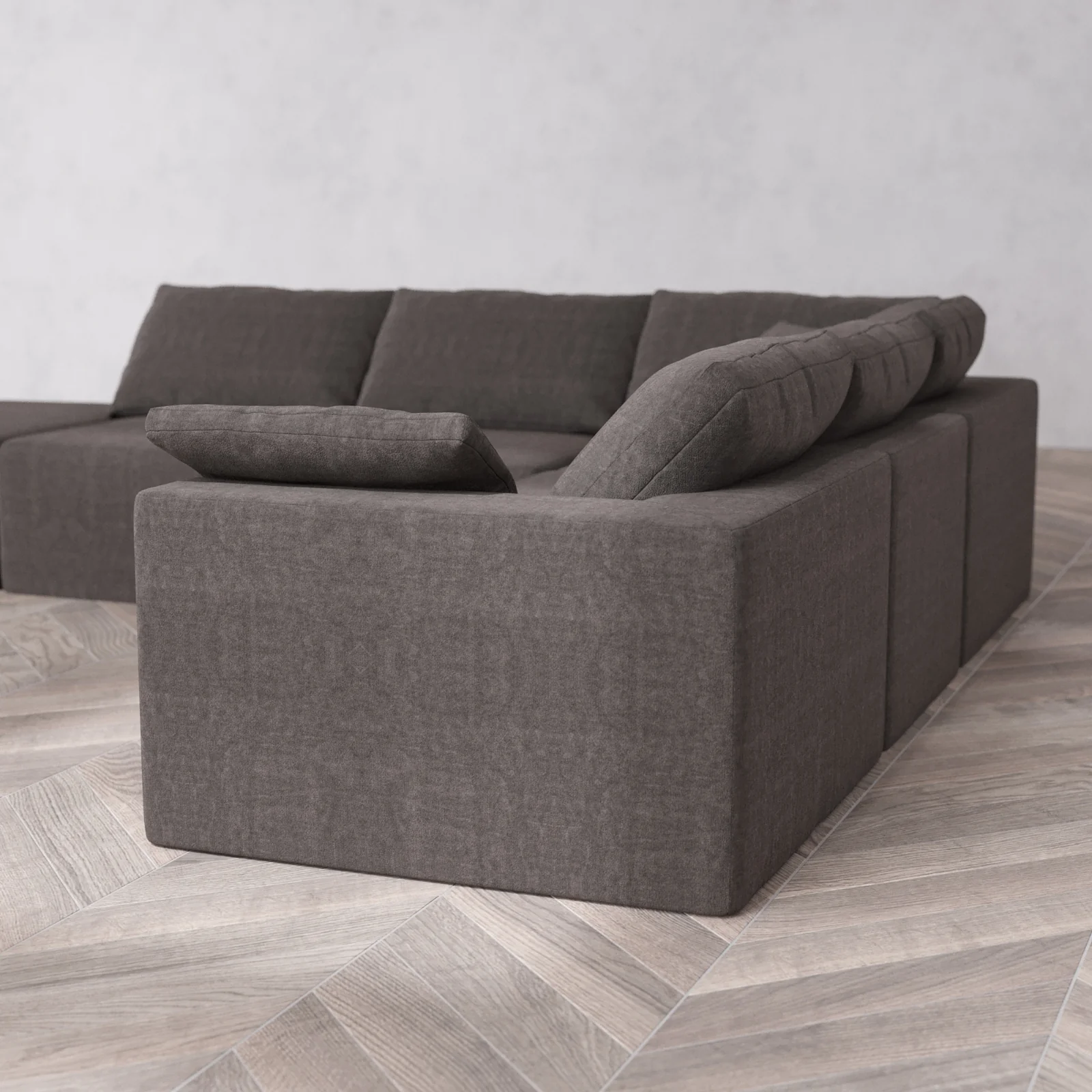 Slipcover Only - Modular Washable 6-Seater Open End Corner Sectional Cloud Sofa in Truffle | Left-Facing Arm - Image 5