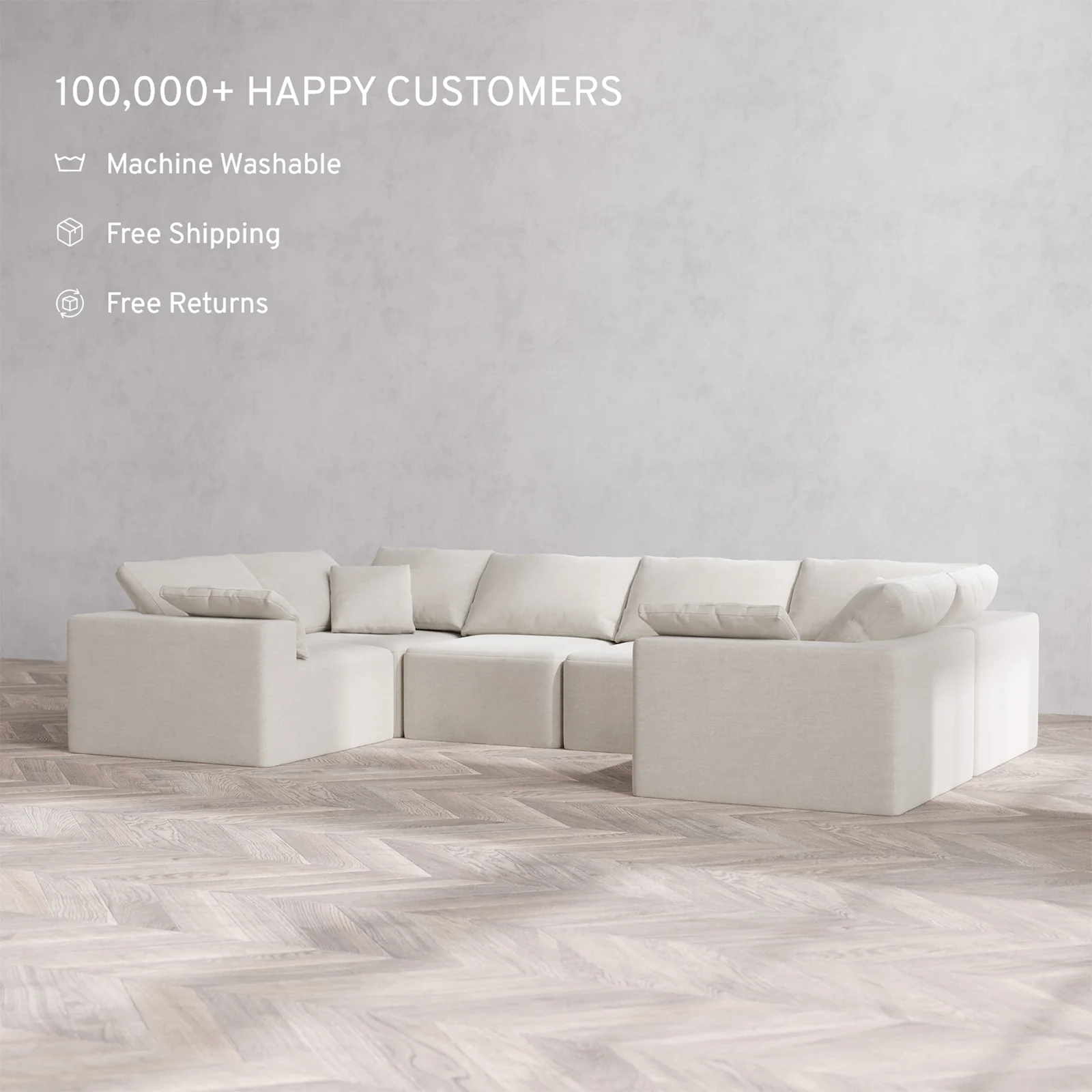 Slipcover Only - Modular Washable 6-Seater U Sectional Cloud Sofa in Cashew - Image 2