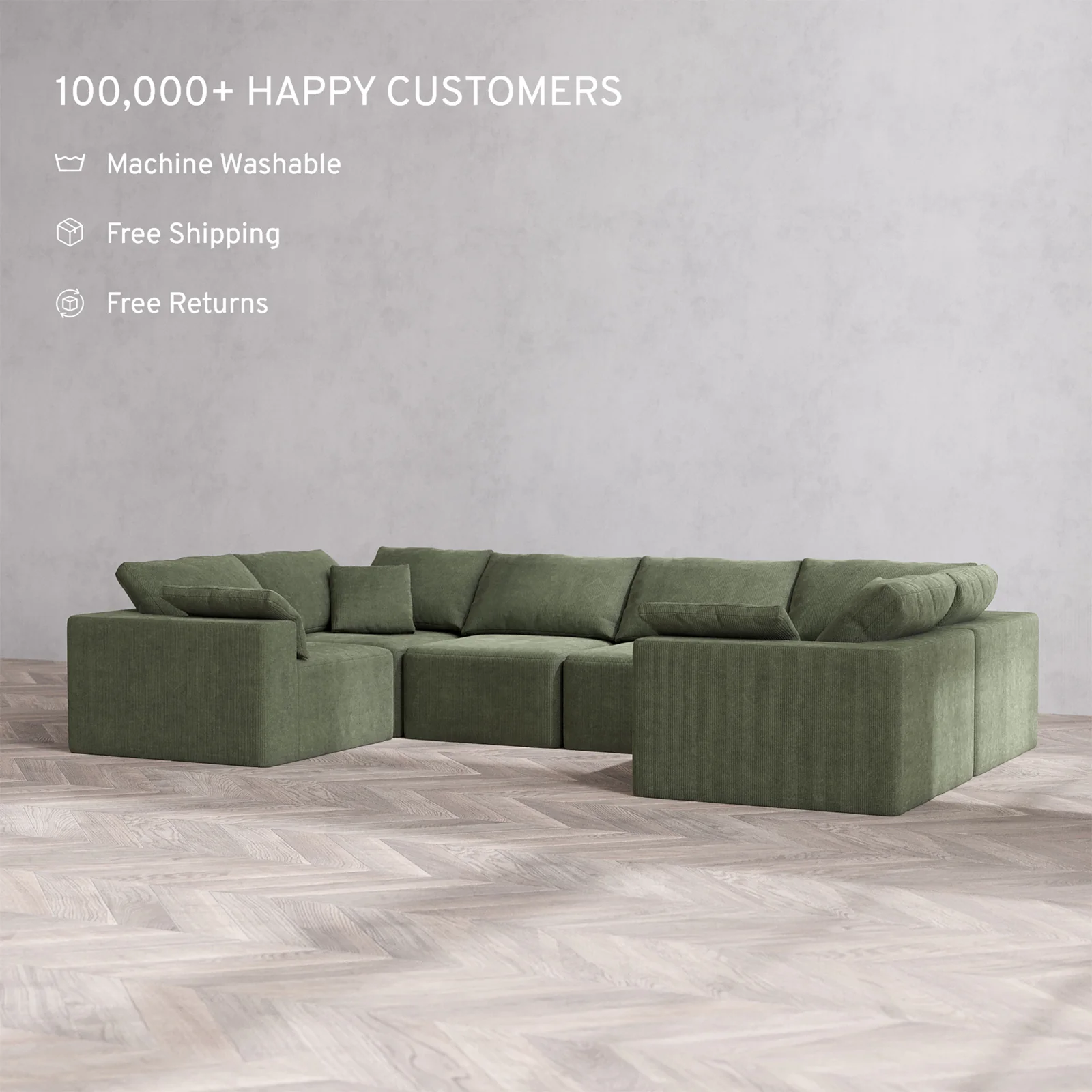 Slipcover Only - Modular Washable 6-Seater U Sectional Cloud Sofa in Juniper - Image 2