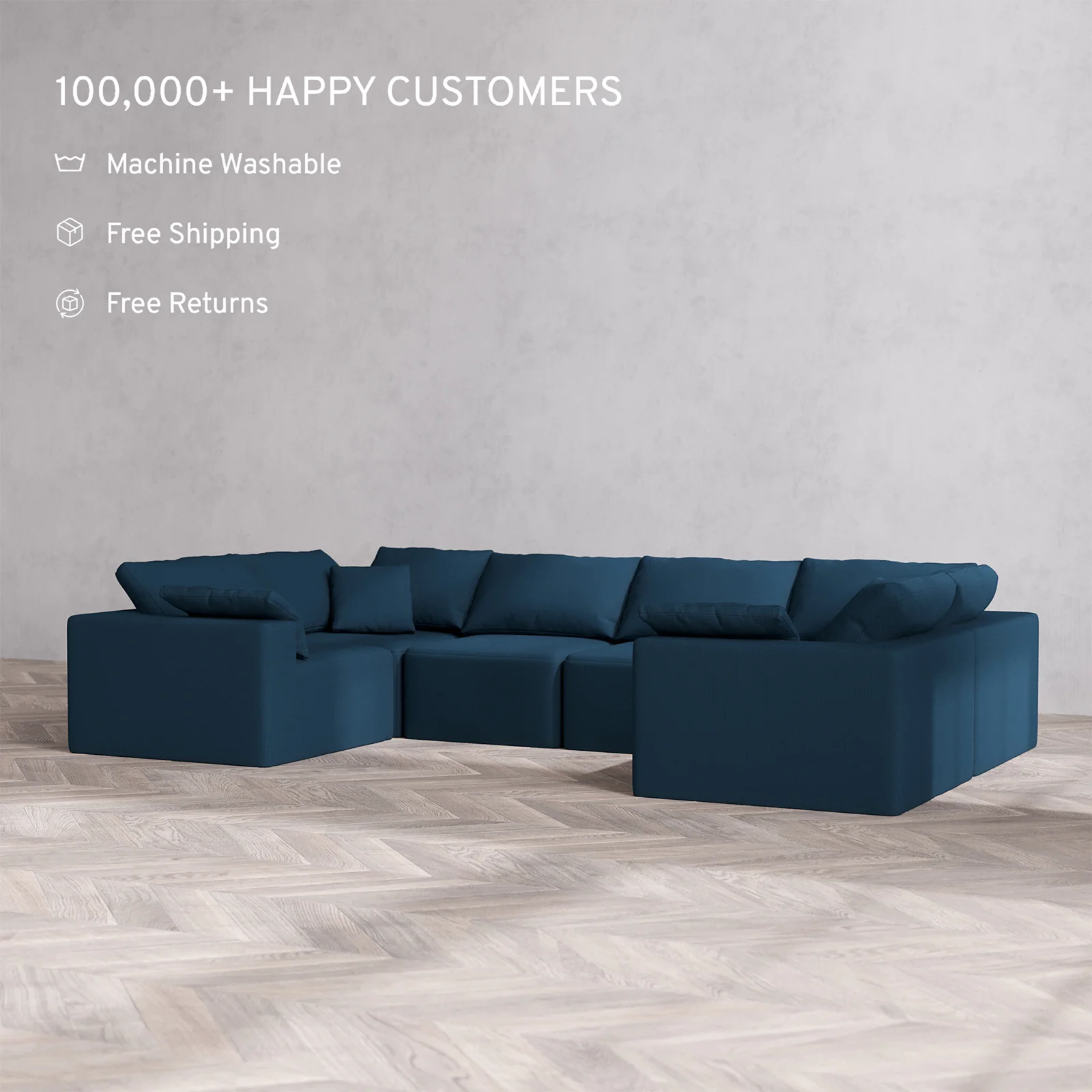 Slipcover Only - Modular Washable 6-Seater U Sectional Cloud Sofa in Lazuli - Image 2