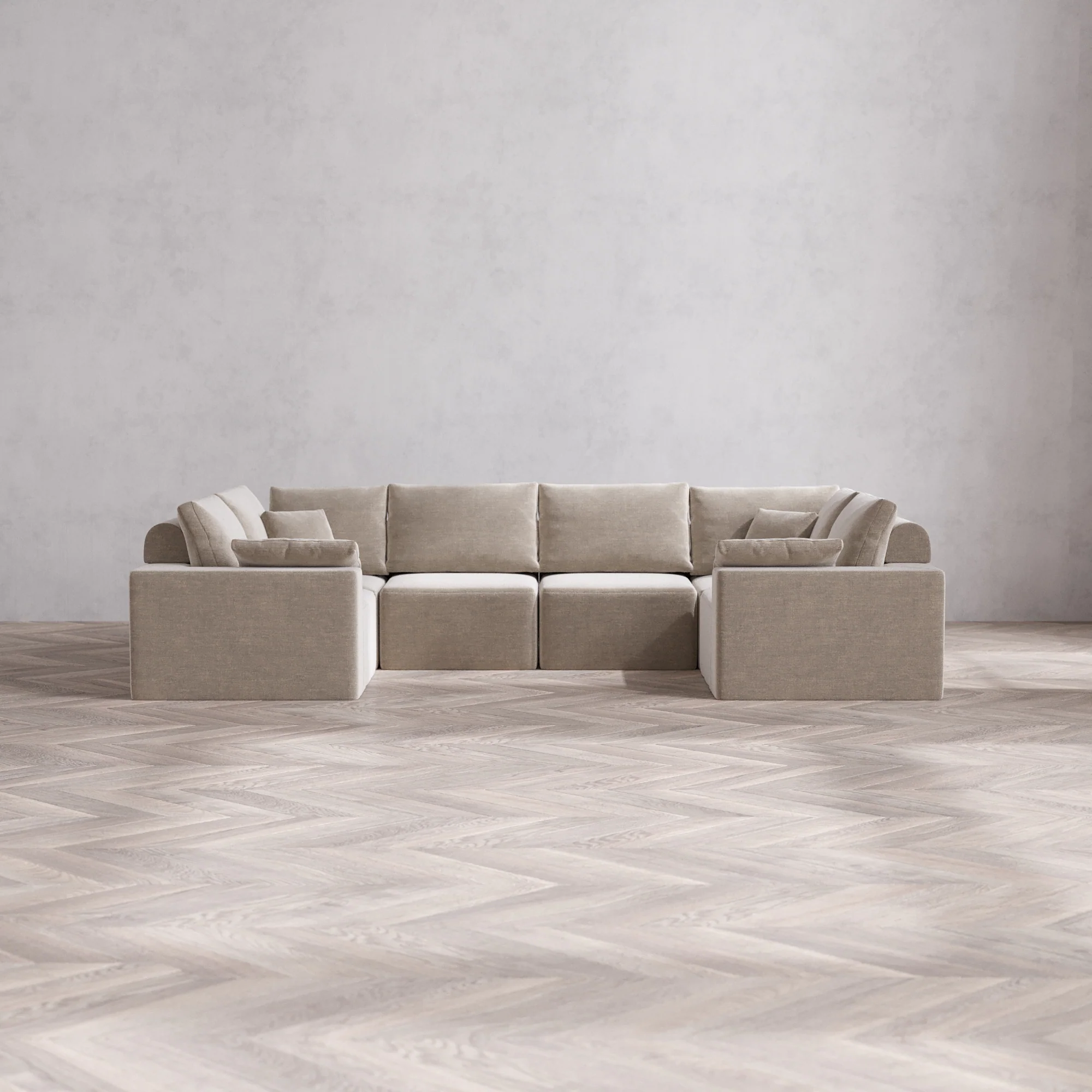 Slipcover Only - Modular Washable 6-Seater U Sectional Cloud + Bolster Sofa in Caraway