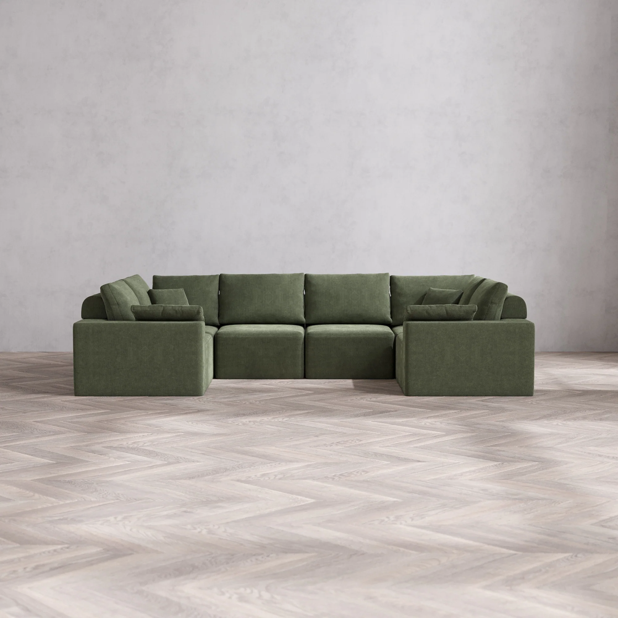Slipcover Only - Modular Washable 6-Seater U Sectional Cloud + Bolster Sofa in Juniper